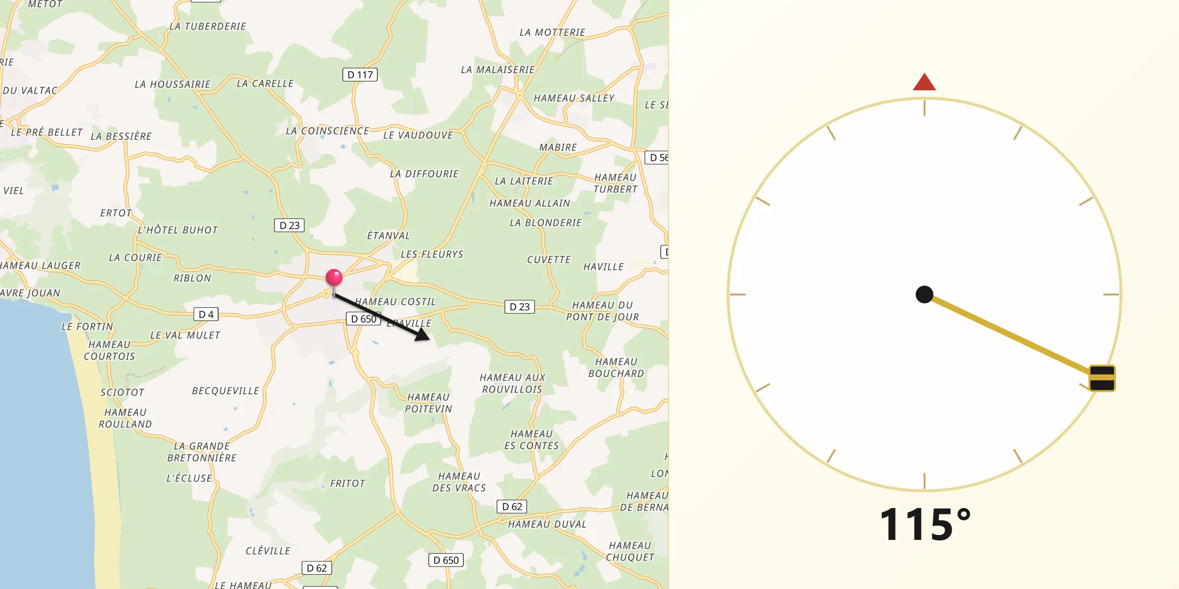 Direction vers la Qibla depuis Les Pieux