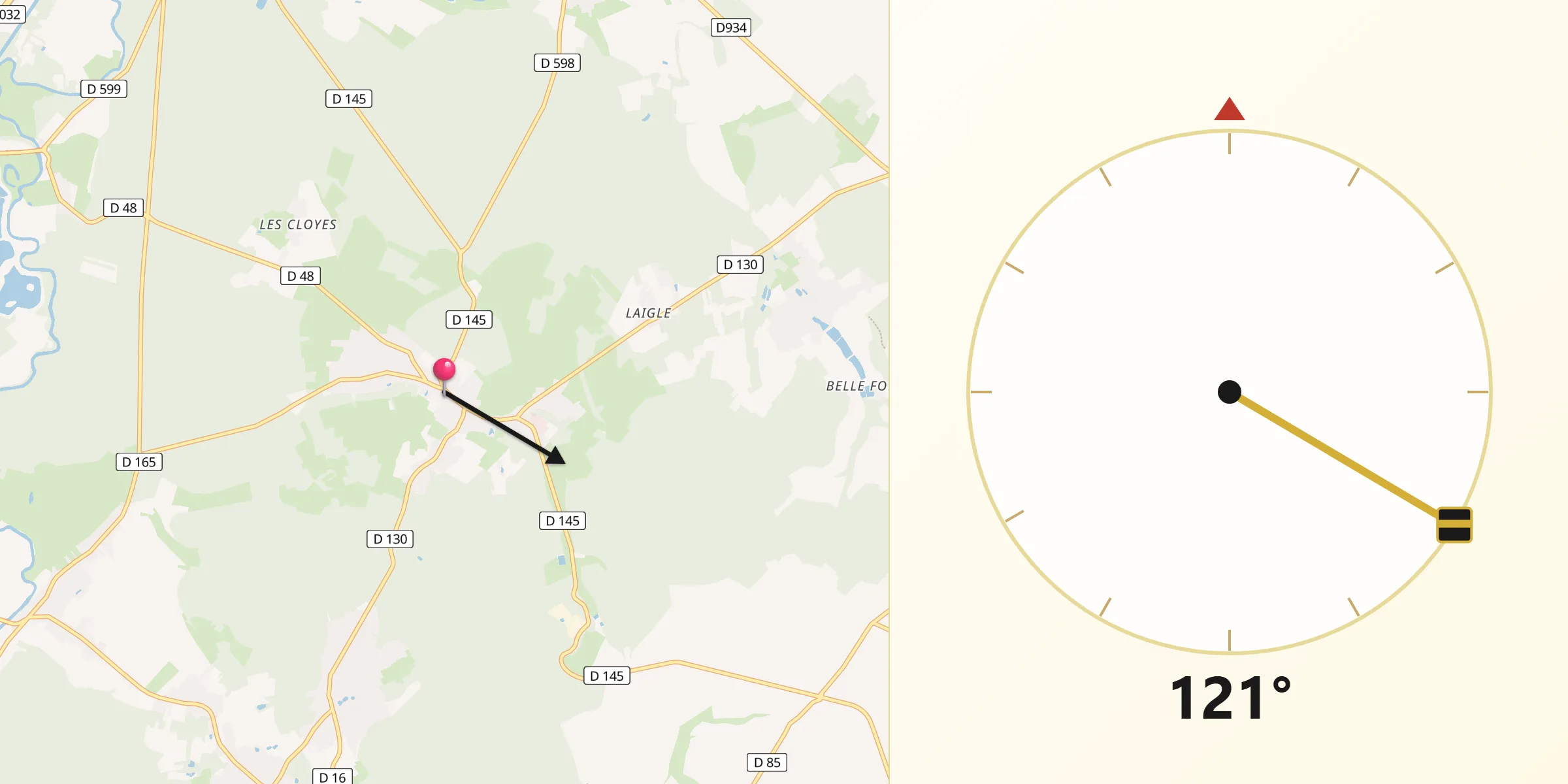 Direction vers la Qibla depuis Carlepont