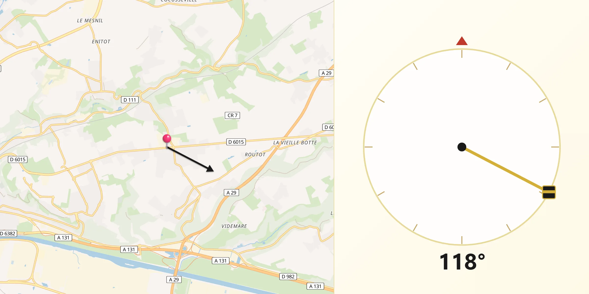 Direction vers la Qibla depuis Gainneville