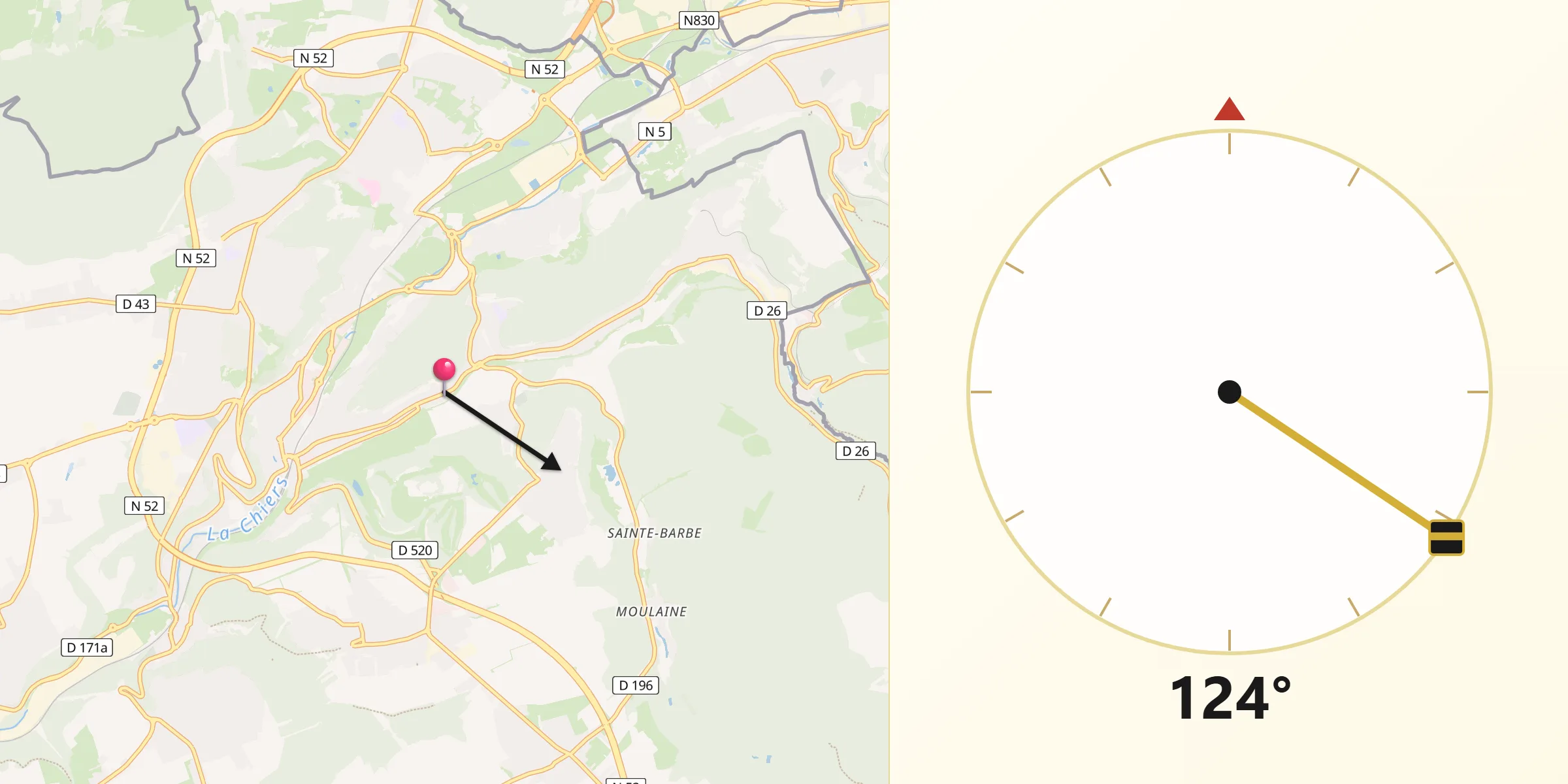 Direction vers la Qibla depuis Herserange