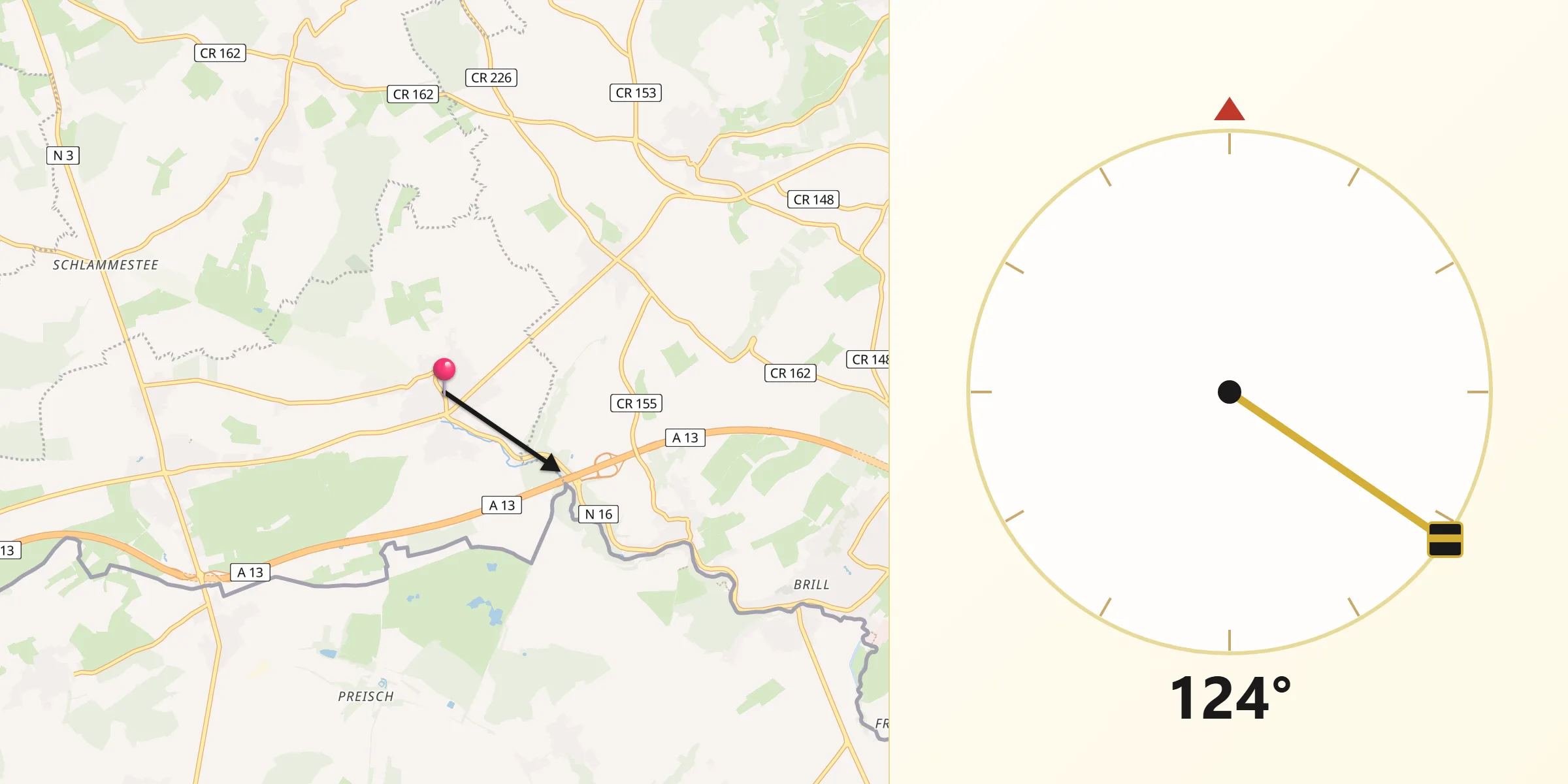 Direction vers la Qibla depuis Aspelt
