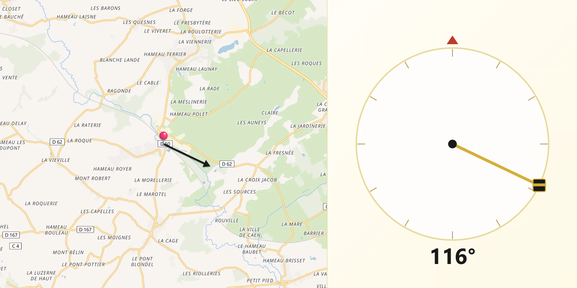 Direction vers la Qibla depuis Sottevast