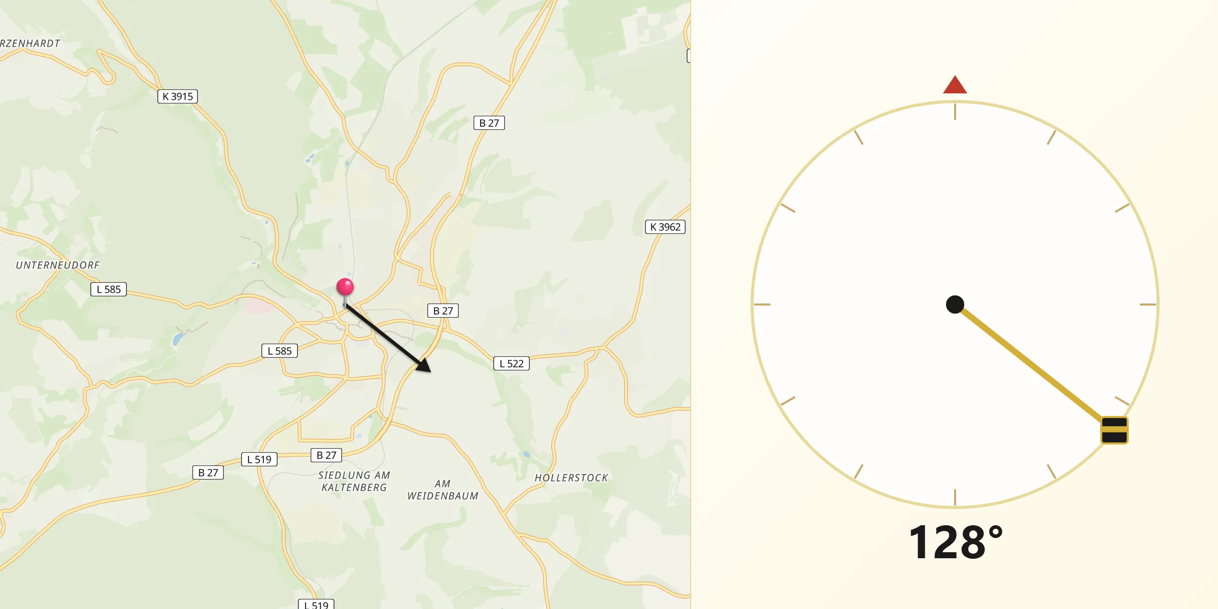 Qibla-Richtung von Buchen im Odenwald