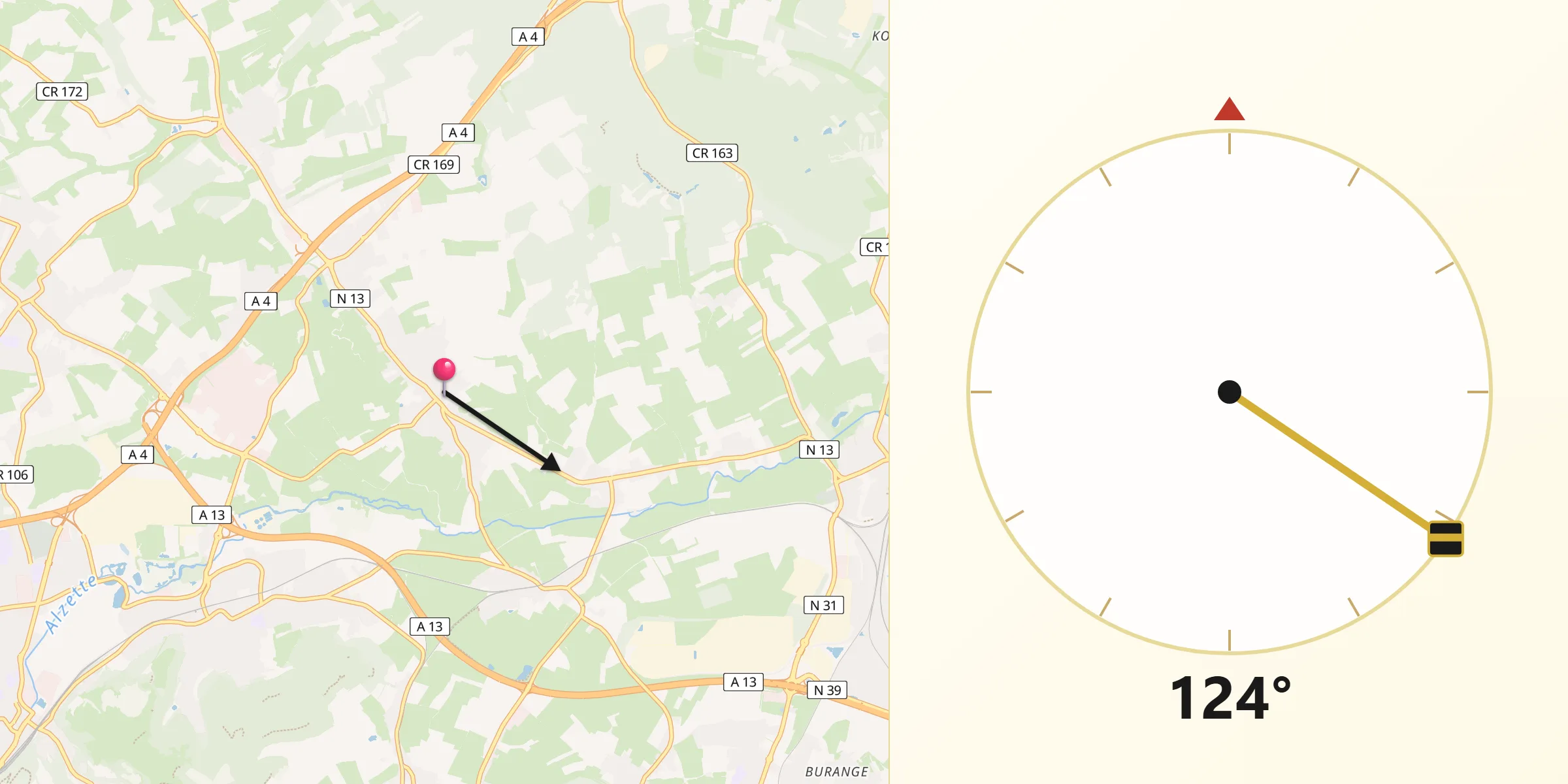 Direction vers la Qibla depuis Bergem