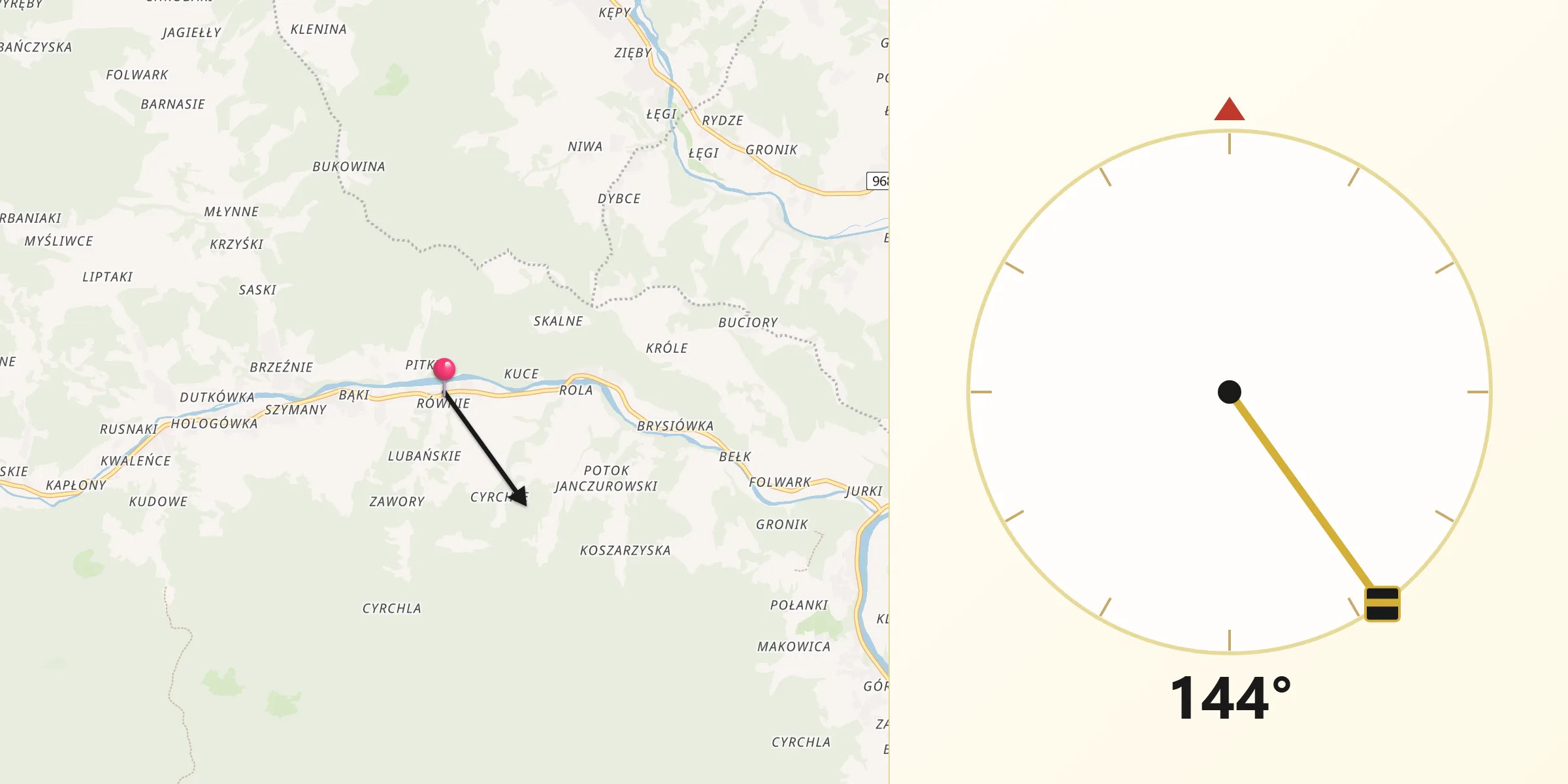 Kierunek Qibla z Ochotnica Dolna