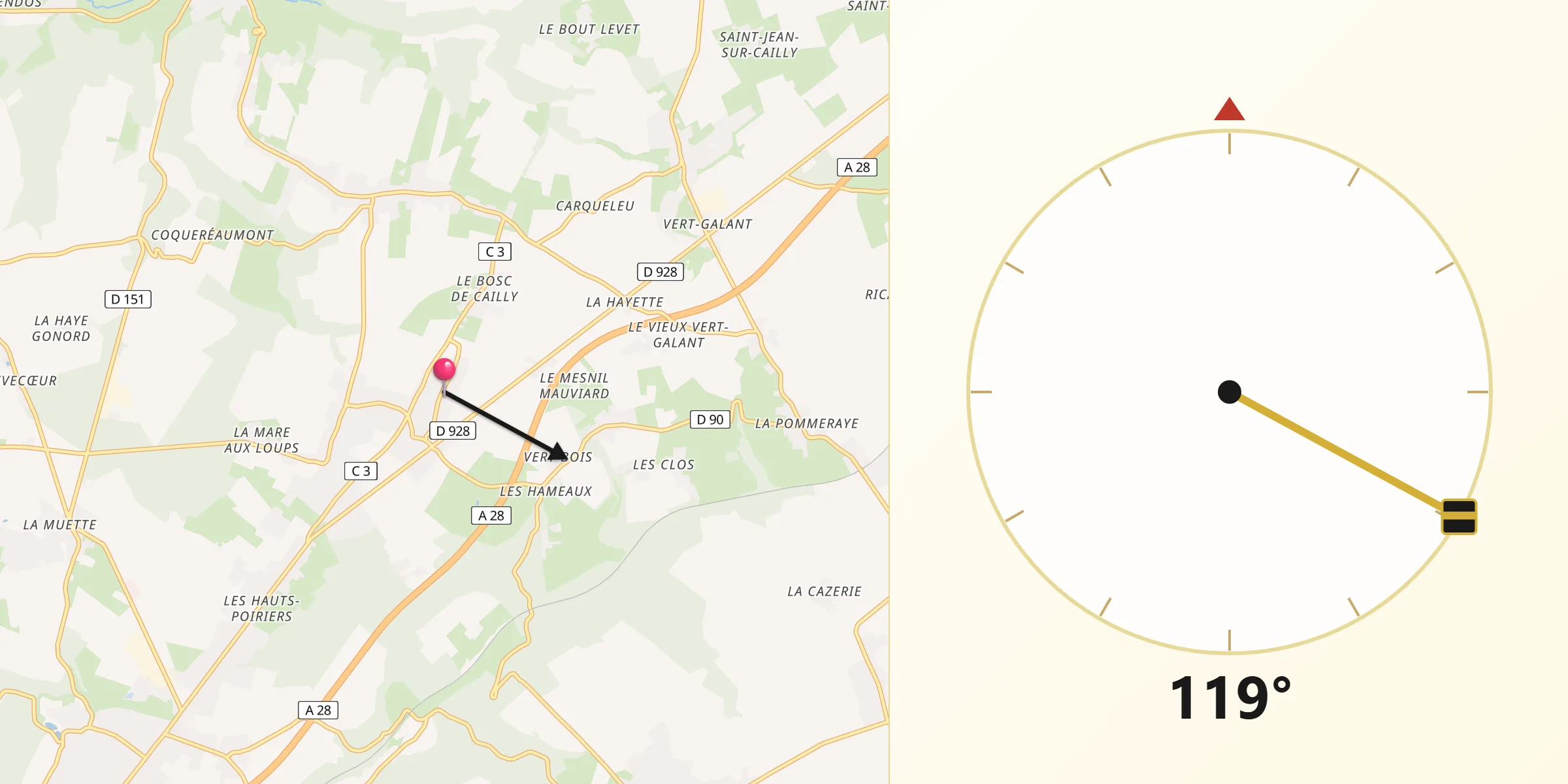 Direction vers la Qibla depuis Quincampoix