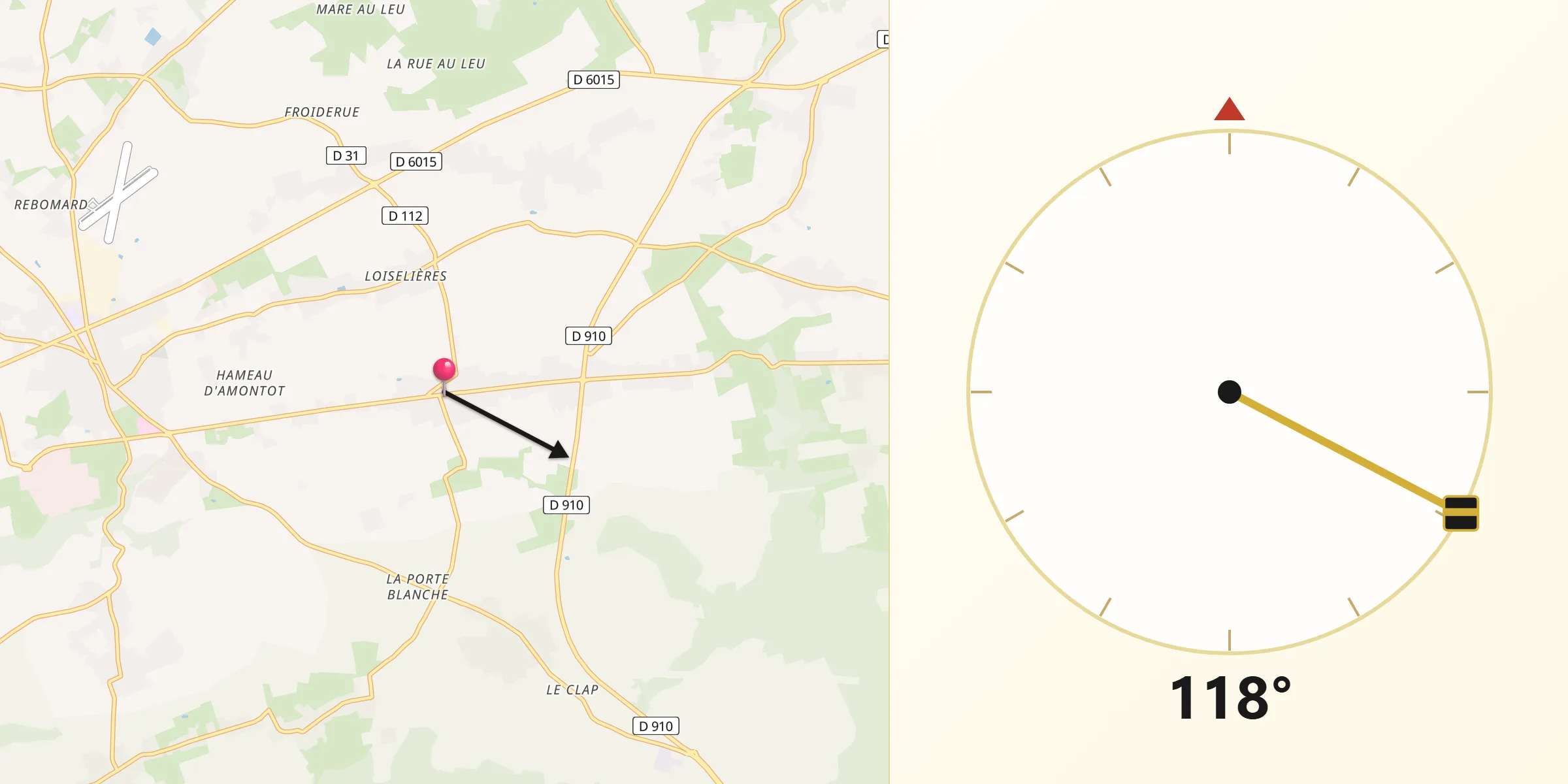 Direction vers la Qibla depuis La Remuée