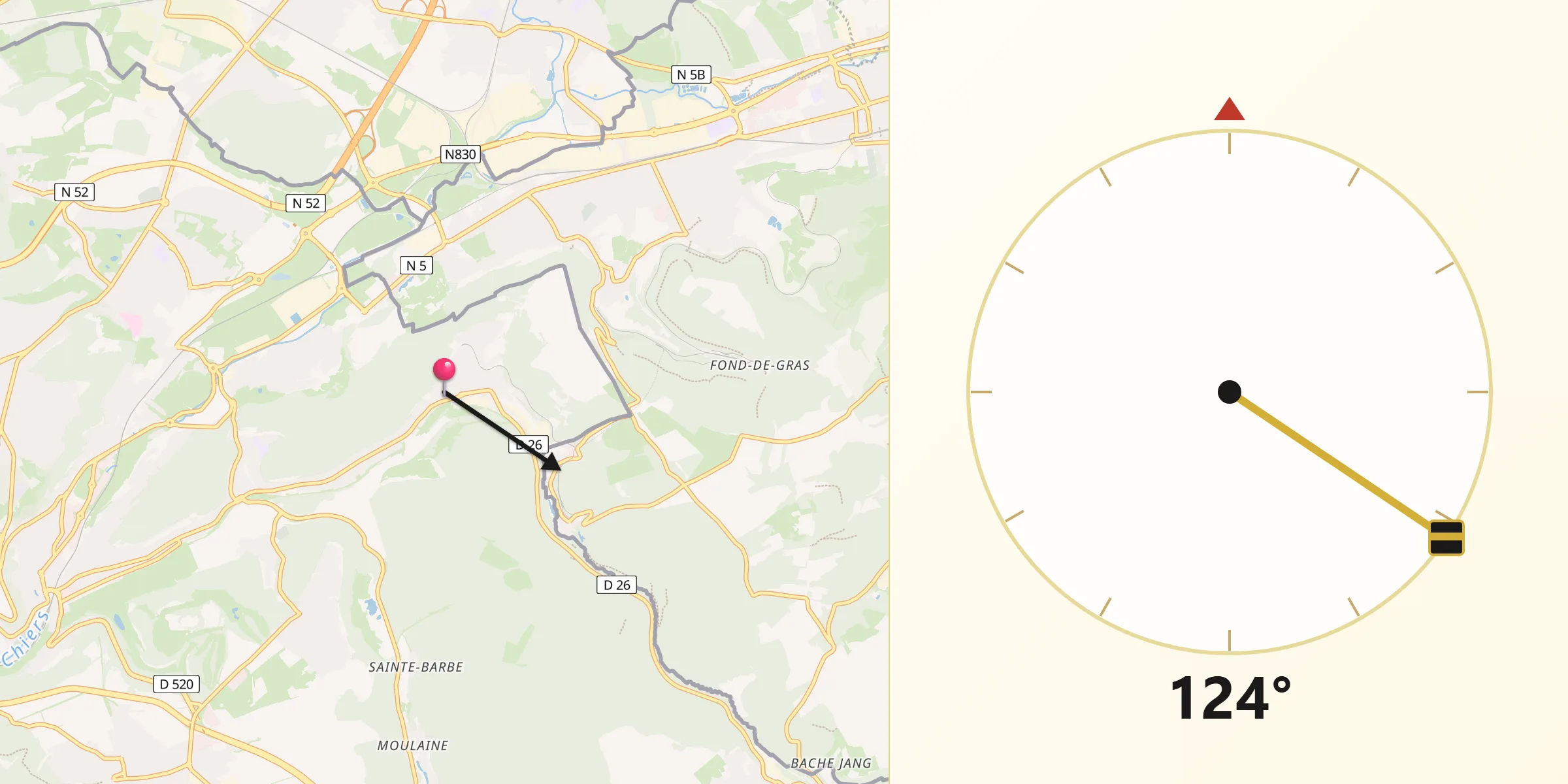 Direction vers la Qibla depuis Saulnes