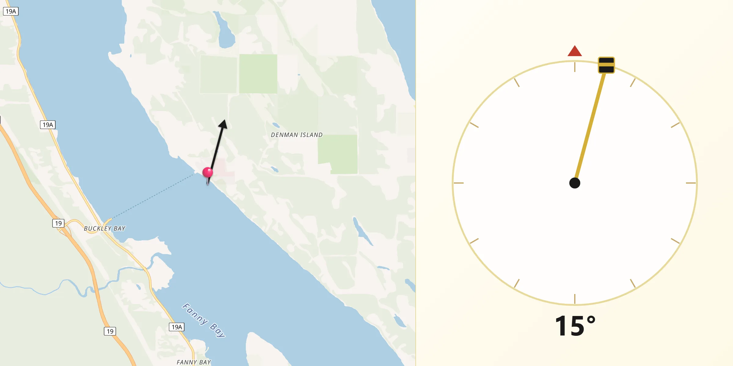 Qibla Direction from Denman Island