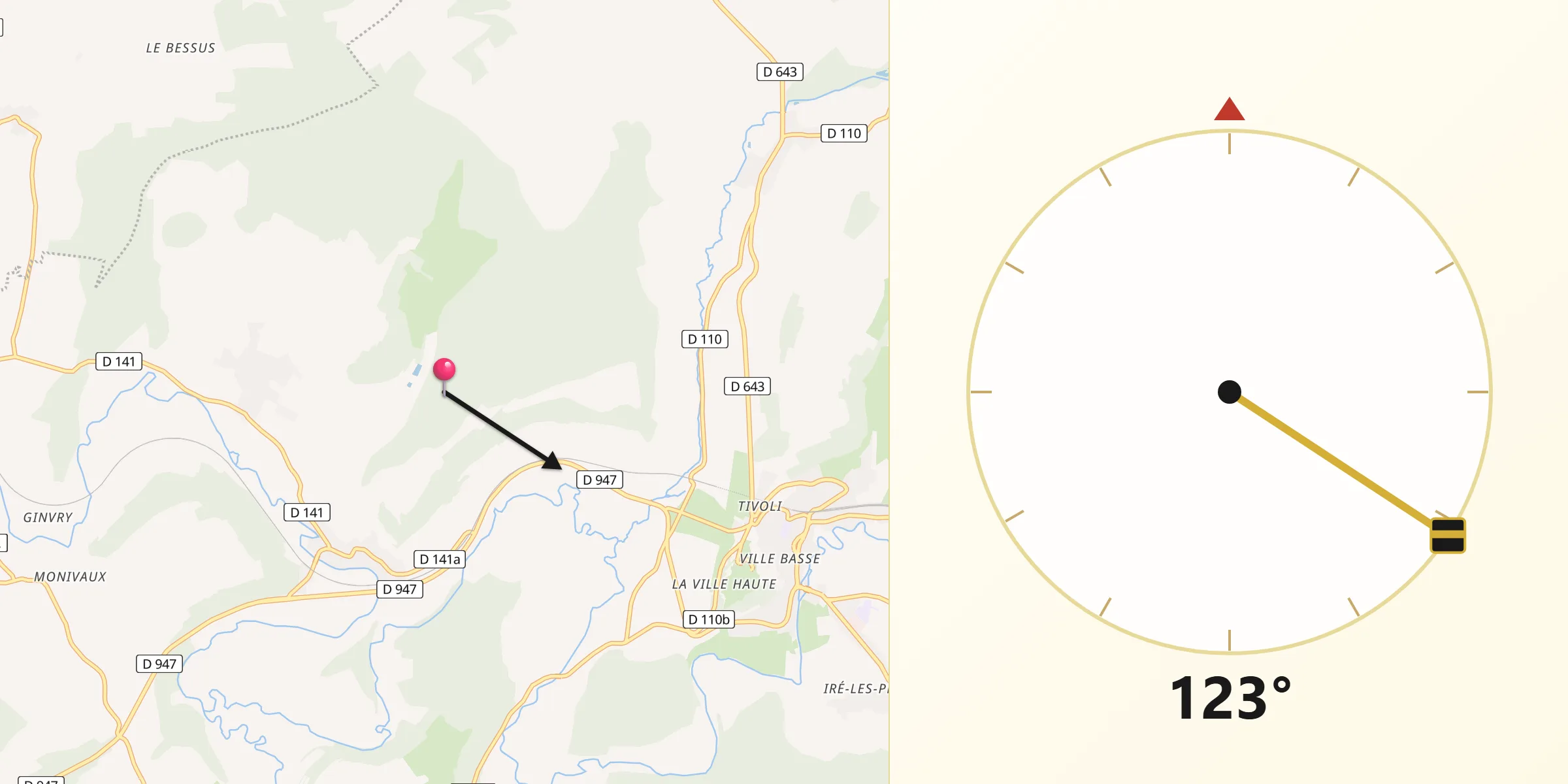 Direction vers la Qibla depuis Thonne-les-Près