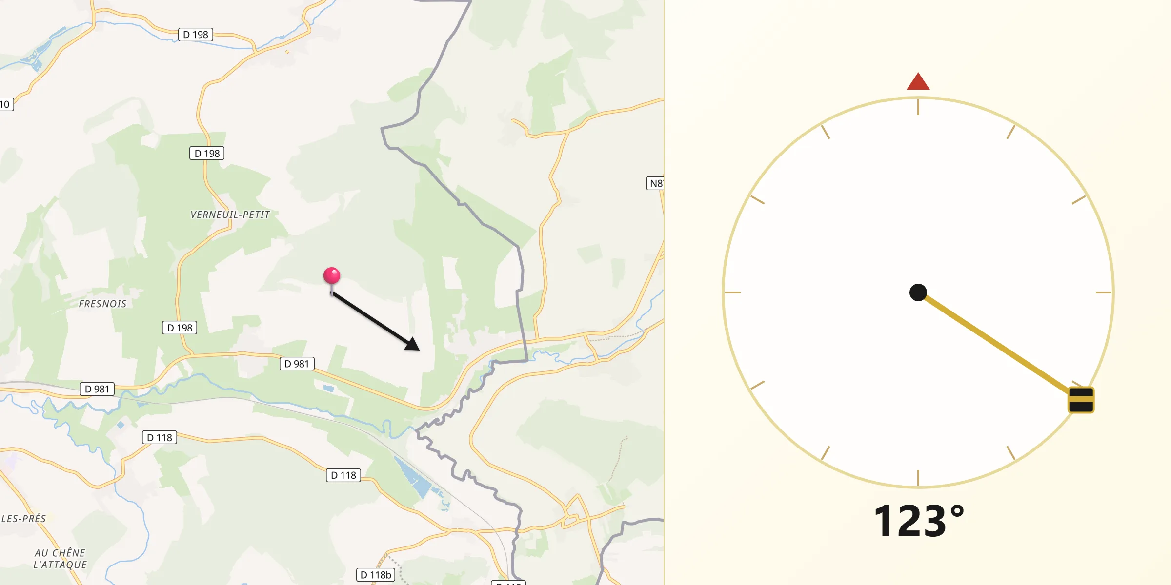 Direction vers la Qibla depuis Écouviez