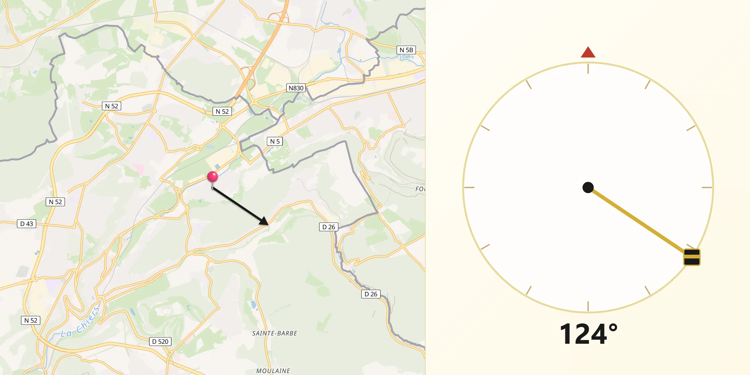 Direction vers la Qibla depuis Longlaville