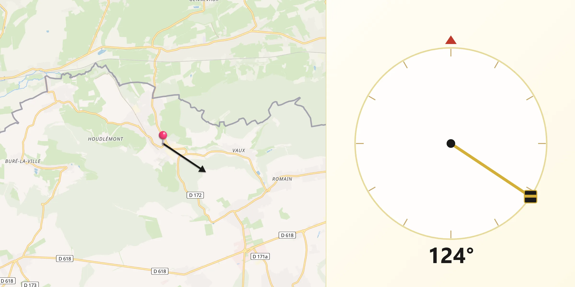 Direction vers la Qibla depuis Gorcy