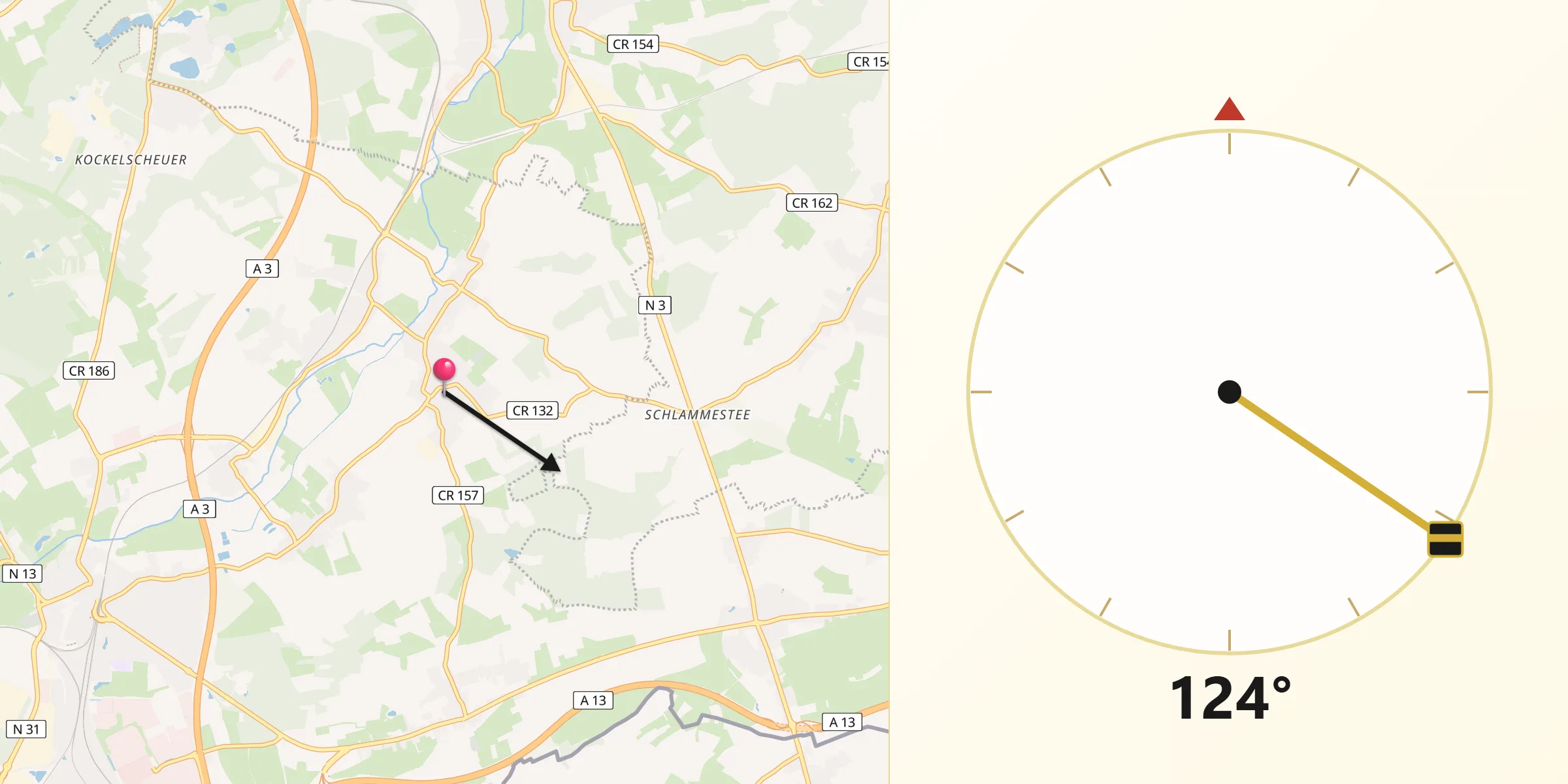 Direction vers la Qibla depuis Crauthem