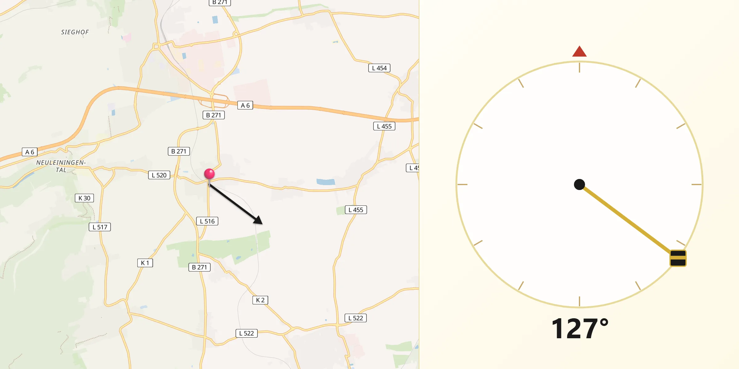 Qibla-Richtung von Kirchheim an der Weinstraße