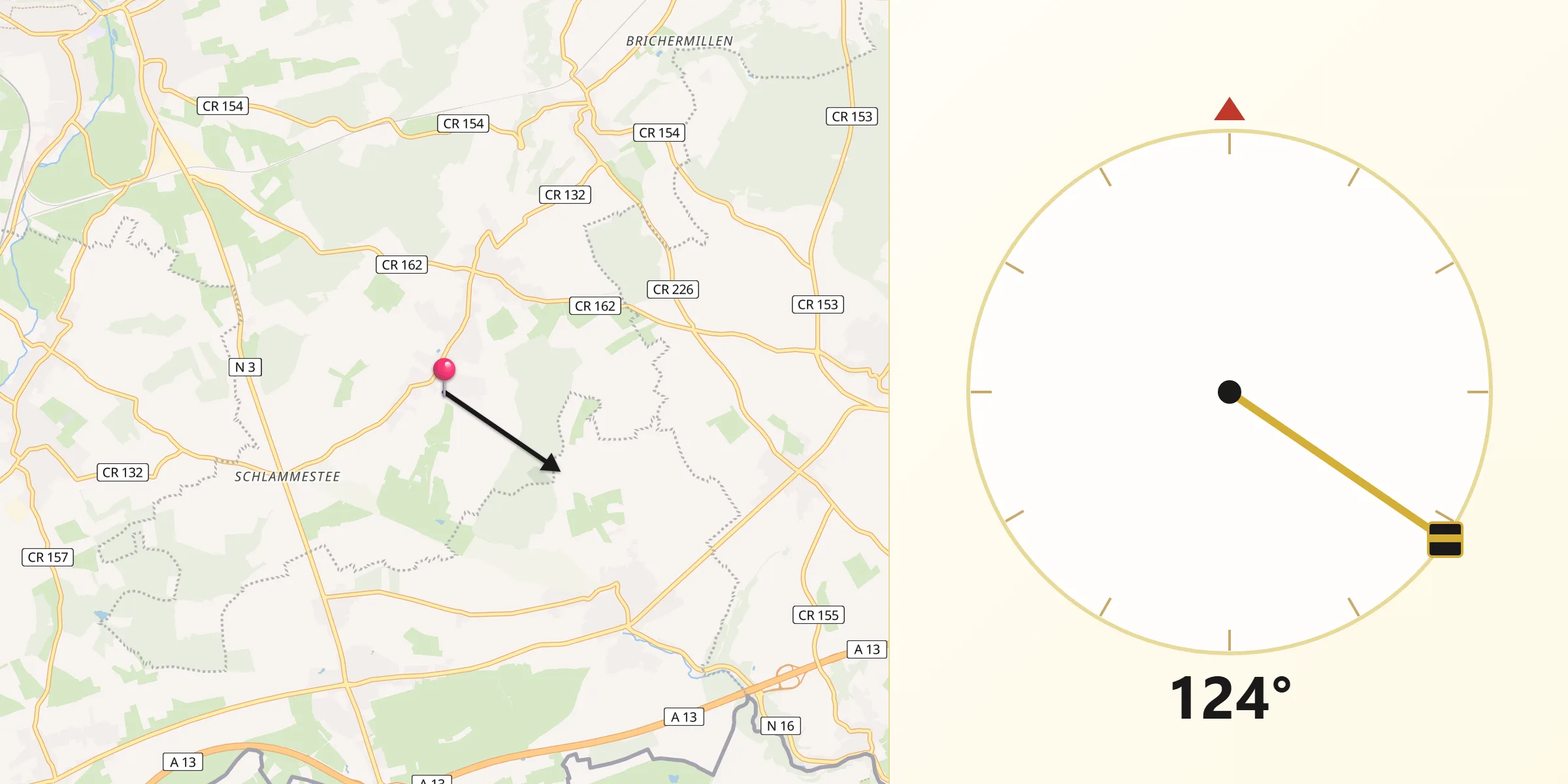 Qibla-Richtung von Weiler-la-Tour