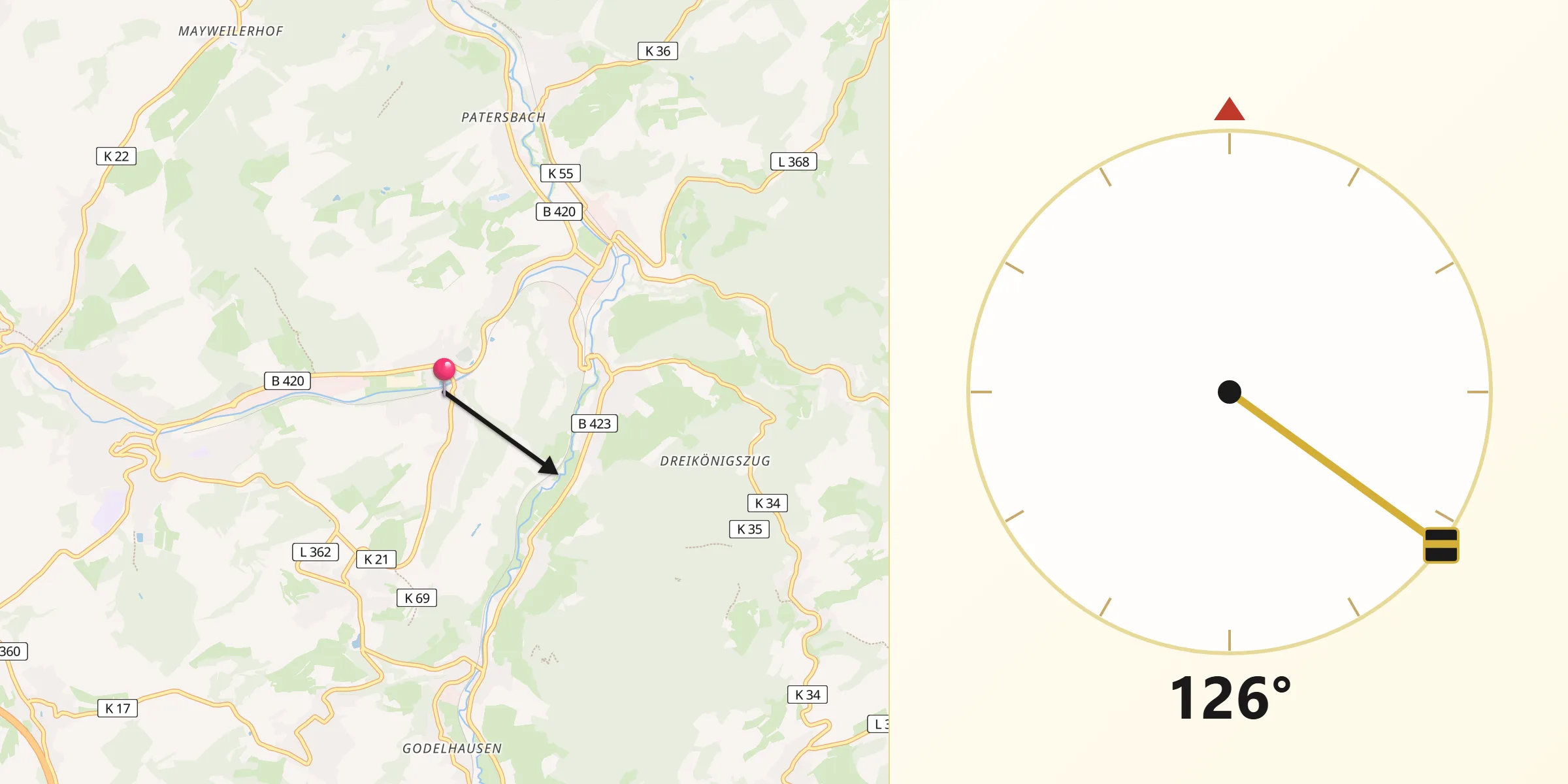 Qibla-Richtung von Rammelsbach