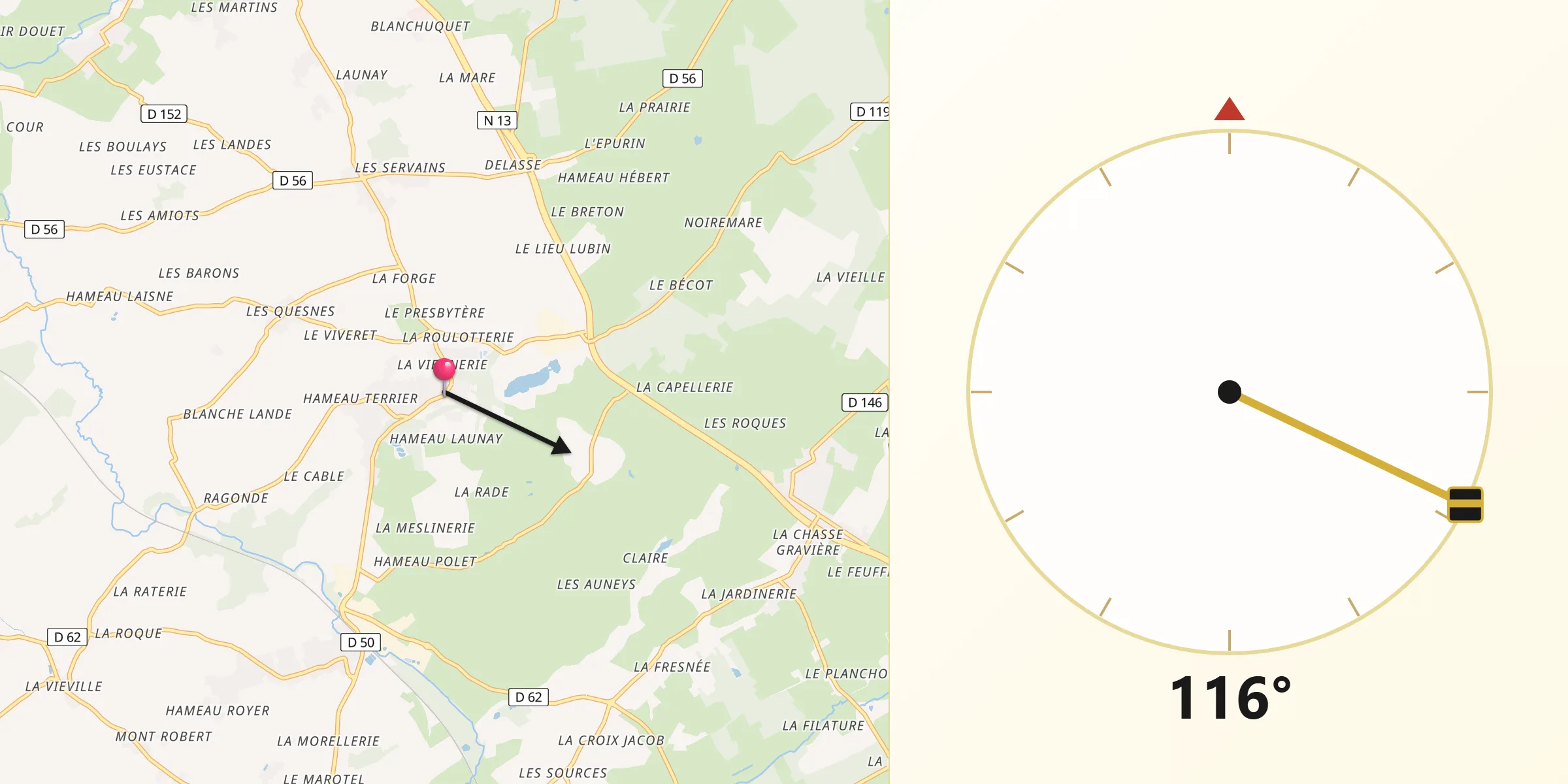 Direction vers la Qibla depuis Brix