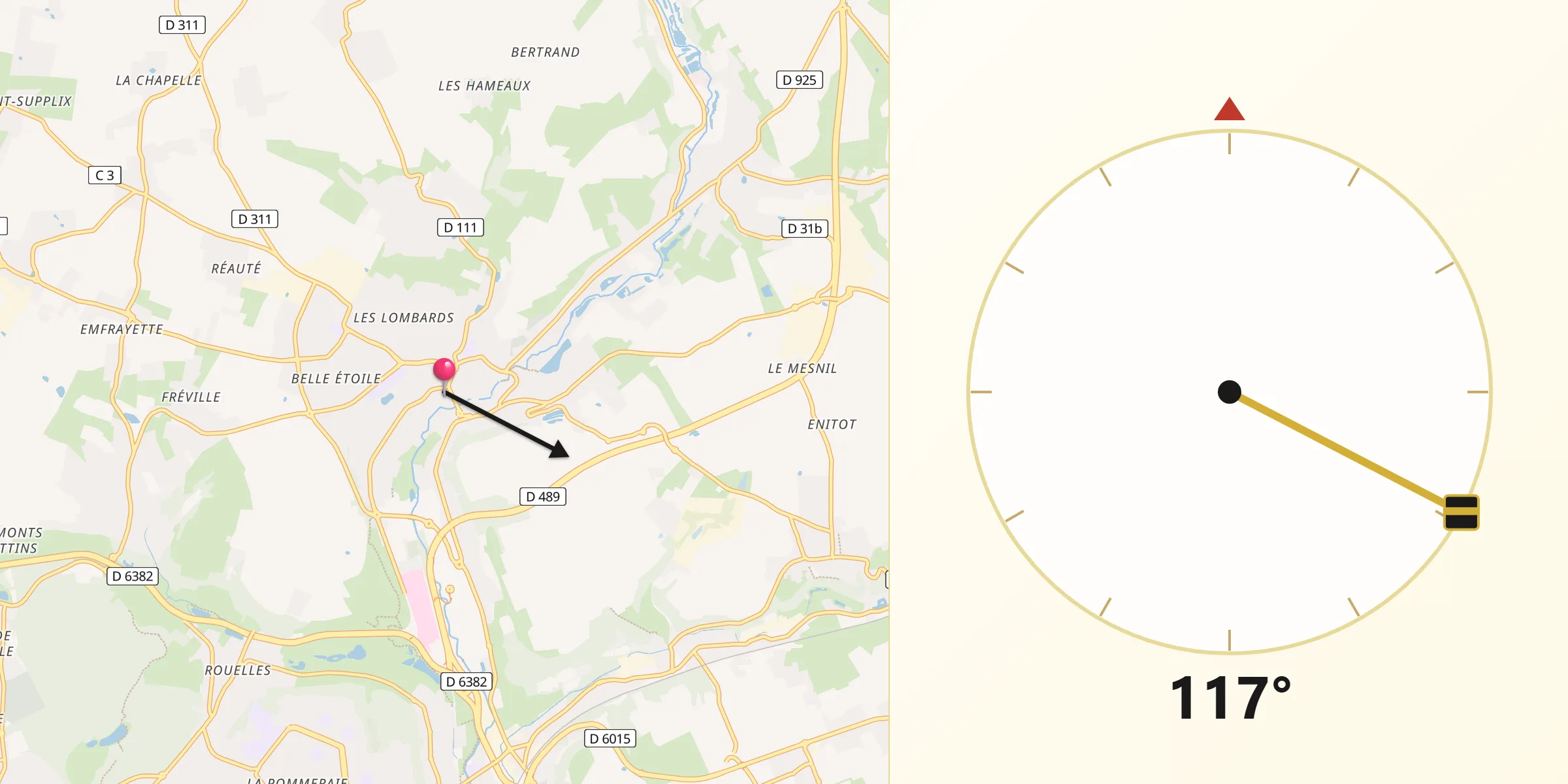 Direction vers la Qibla depuis Montivilliers
