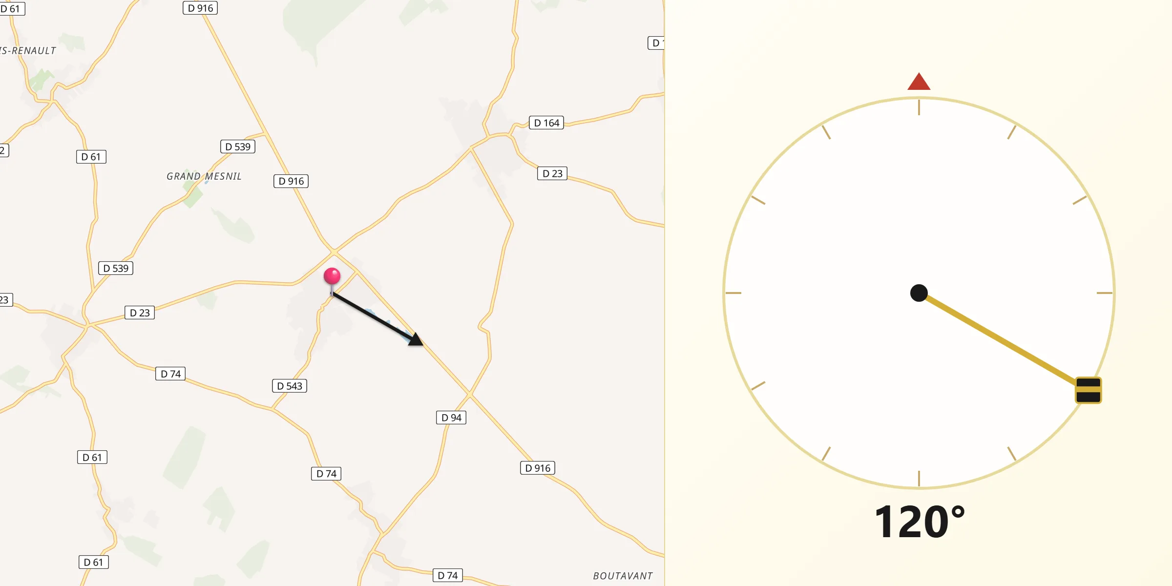 Direction vers la Qibla depuis Wavignies
