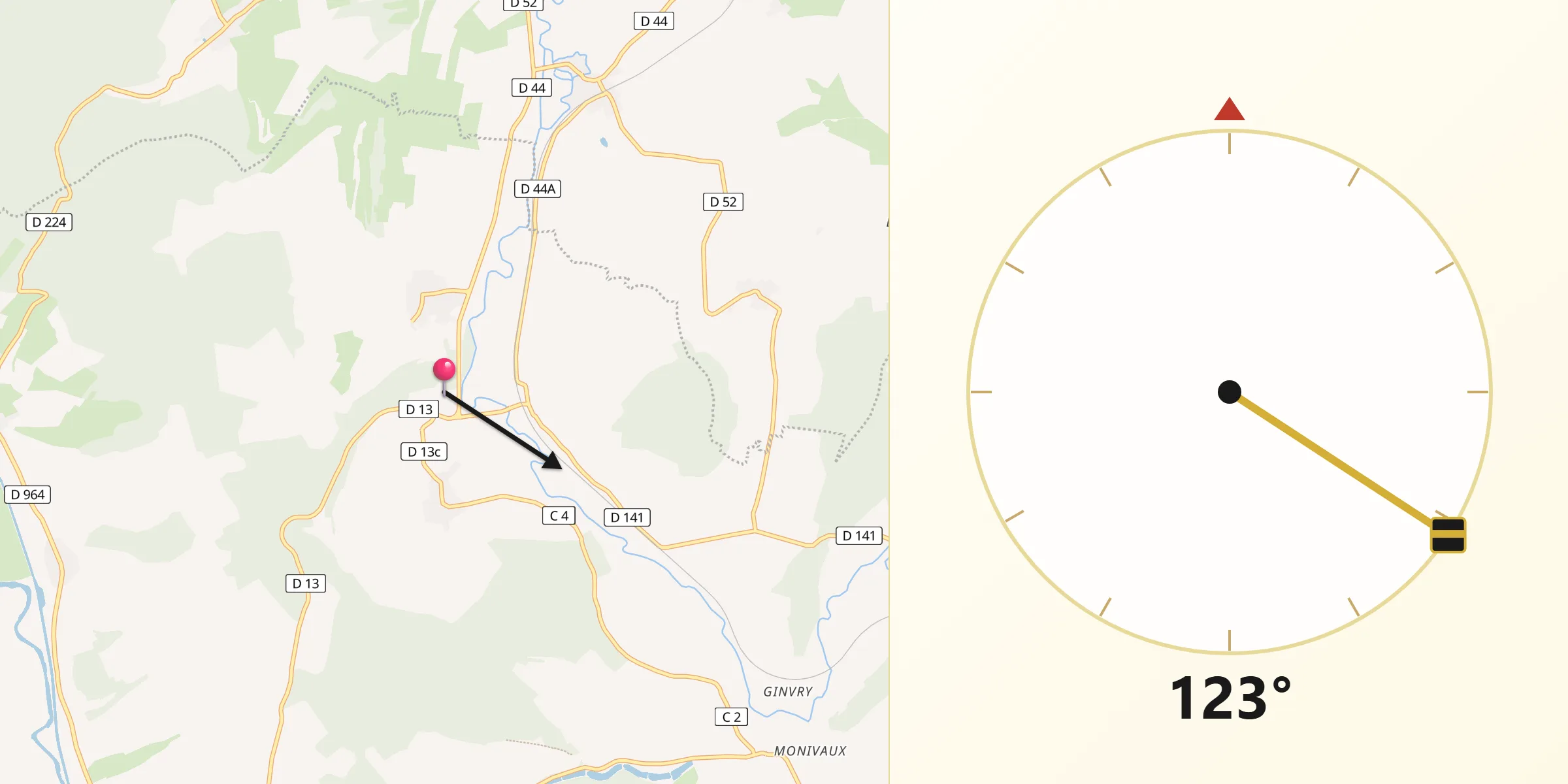 Direction vers la Qibla depuis Lamouilly