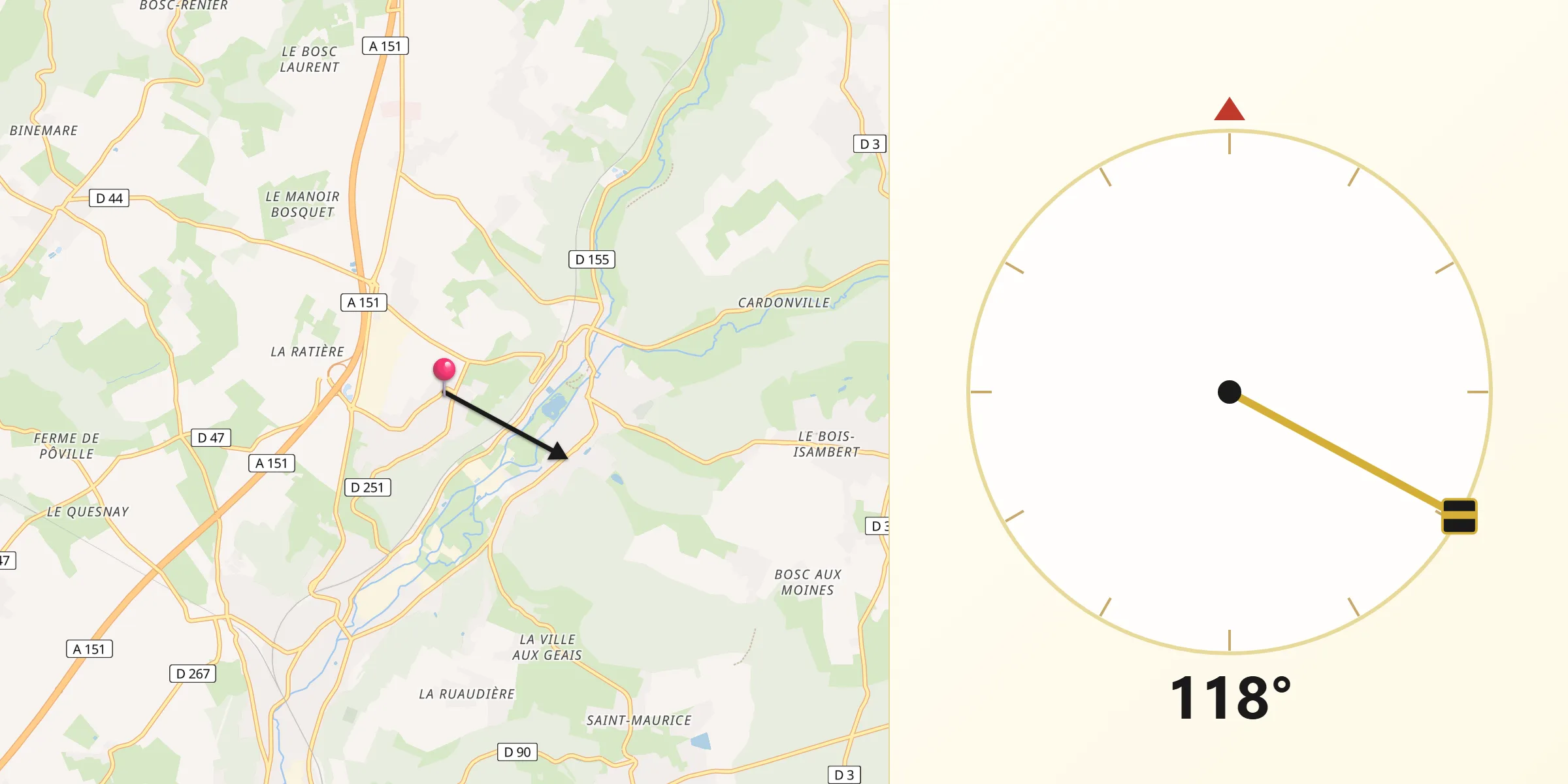 Direction vers la Qibla depuis Eslettes