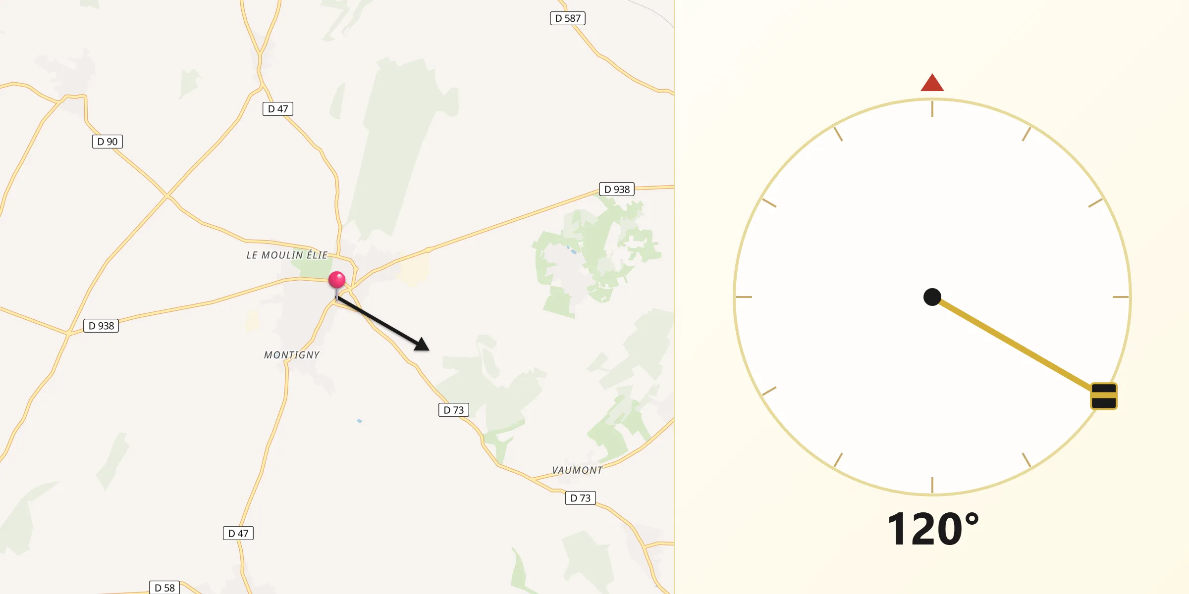 Direction vers la Qibla depuis Maignelay-Montigny