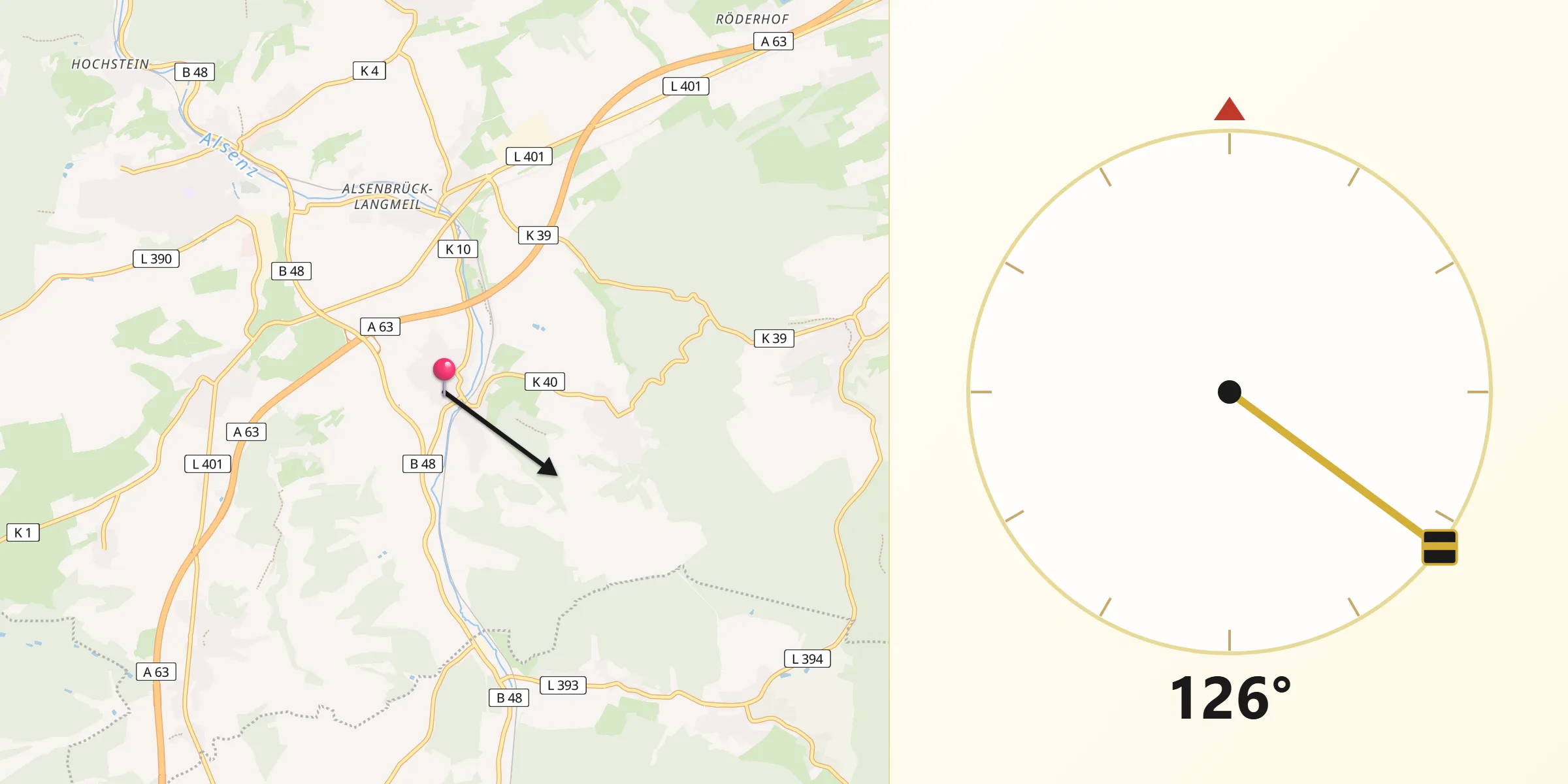 Qibla-Richtung von Münchweiler an der Alsenz