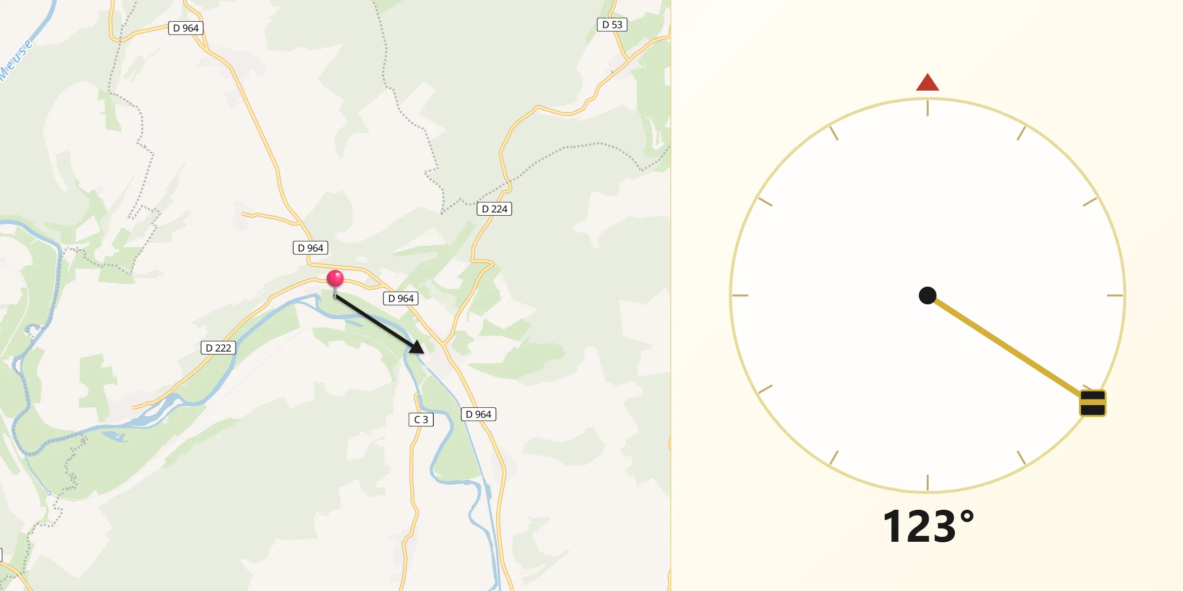 Direction vers la Qibla depuis Inor
