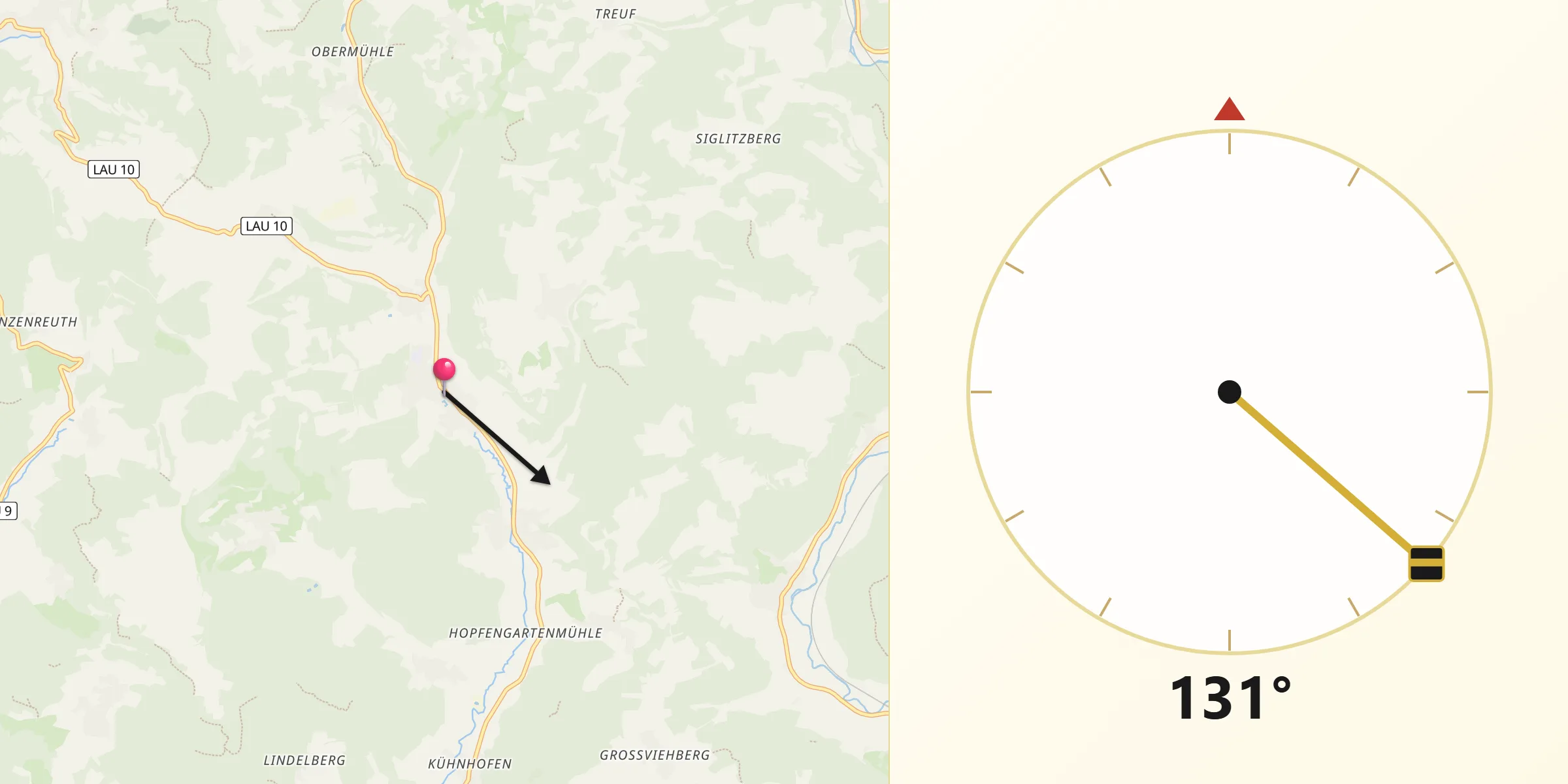 Qibla-Richtung von Kirchensittenbach