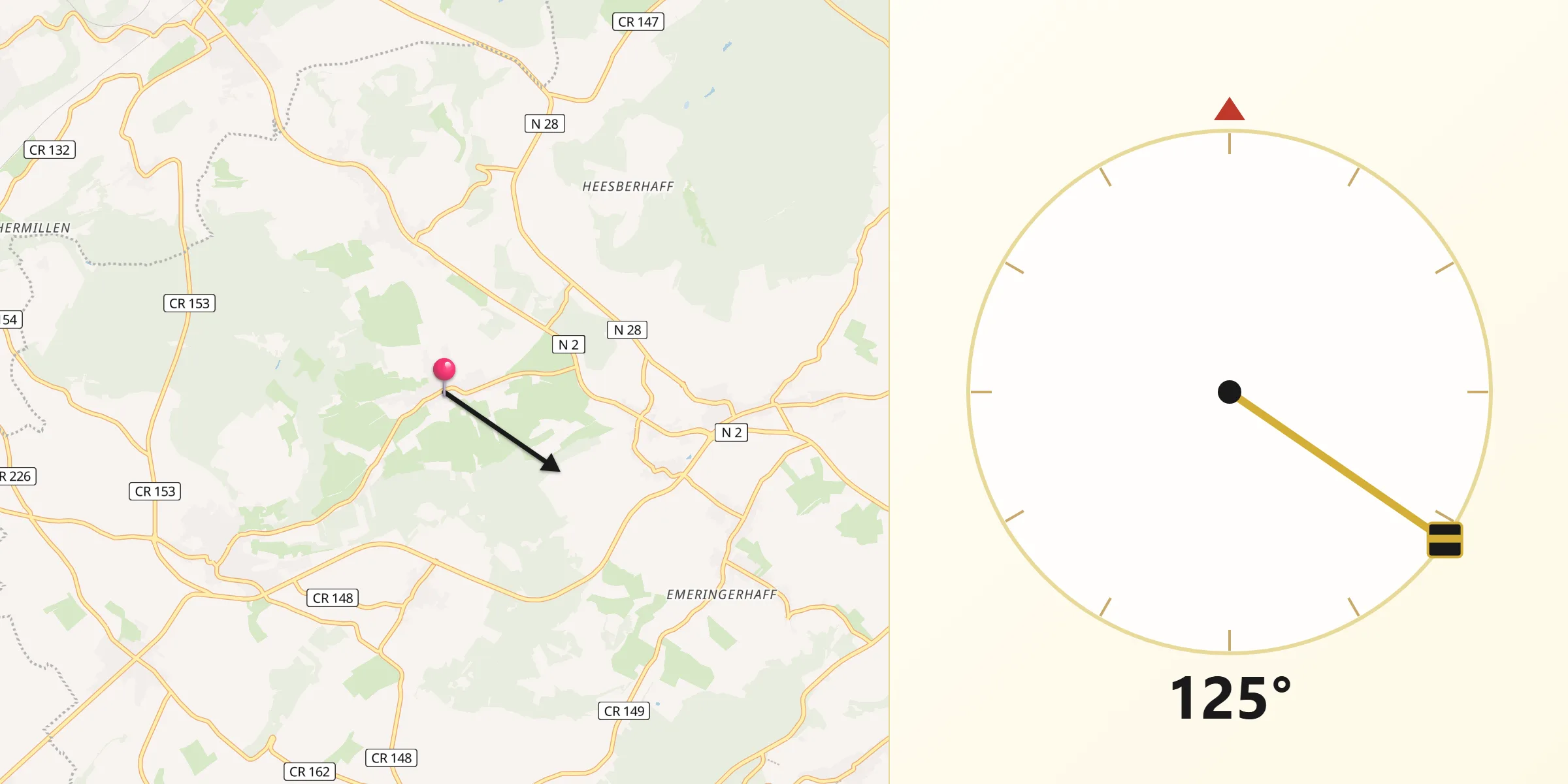 Direction vers la Qibla depuis Waldbredimus