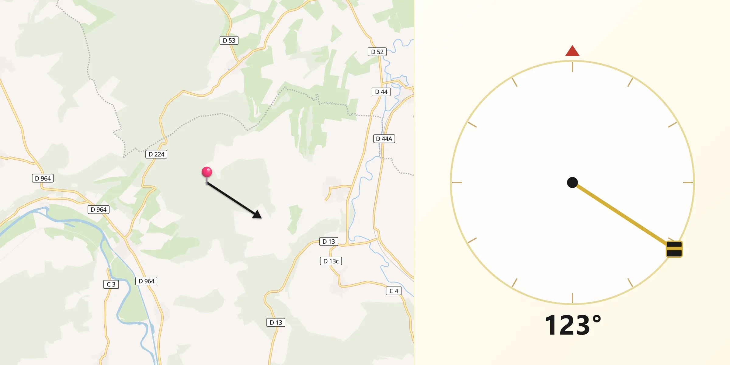 Direction vers la Qibla depuis Olizy-sur-Chiers