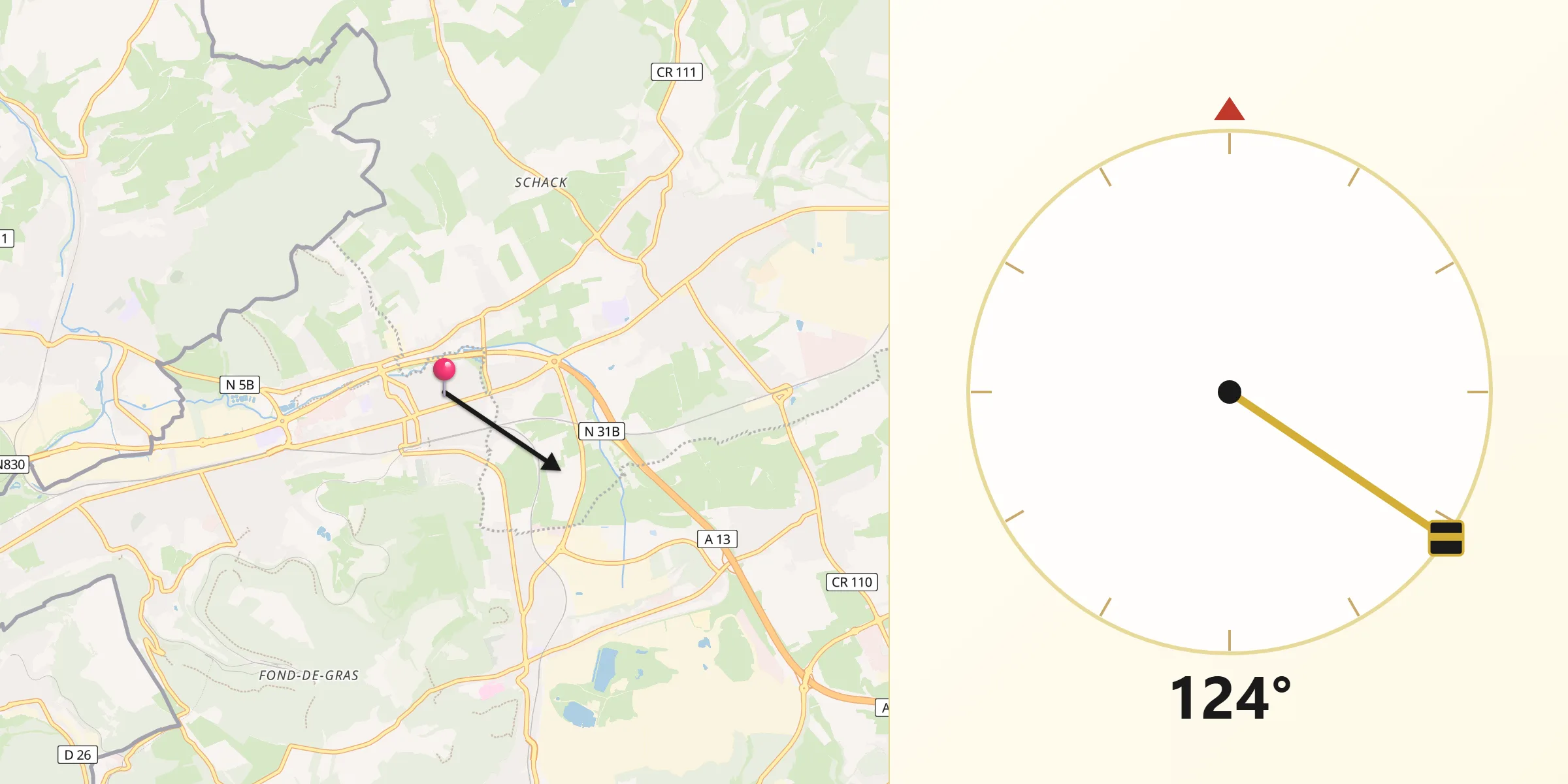 Direction vers la Qibla depuis Pétange