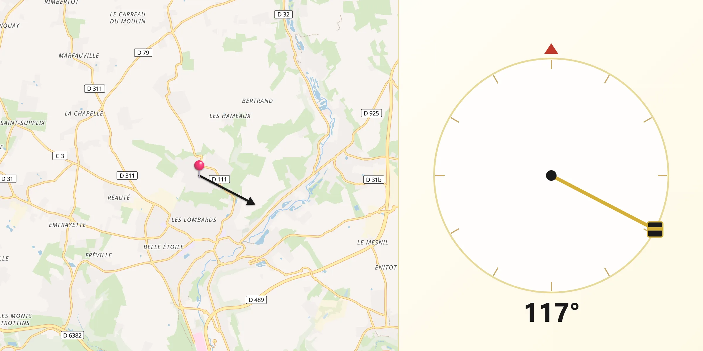Direction vers la Qibla depuis Fontenay