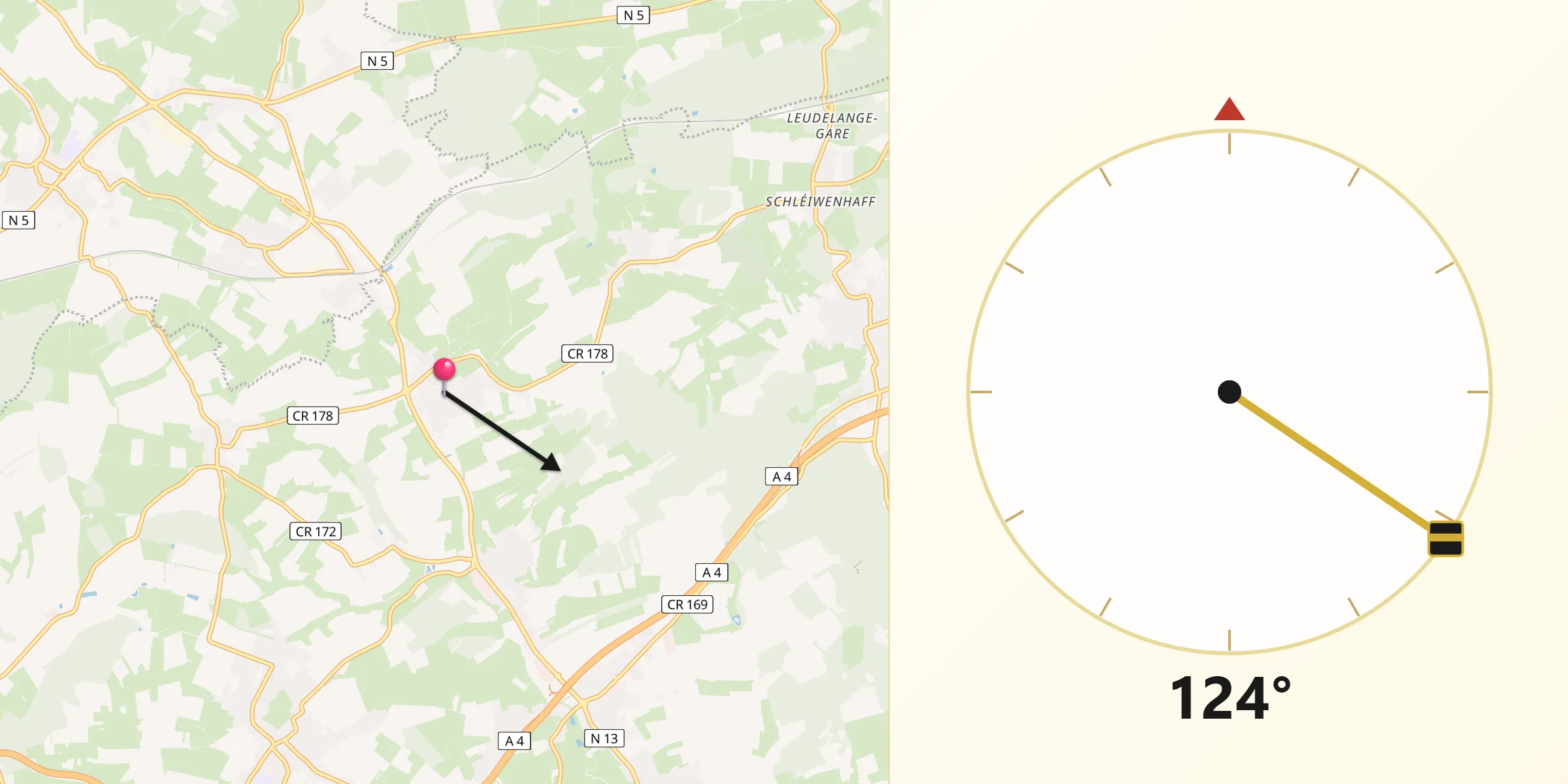 Qibla-Richtung von Reckange-sur-Mess