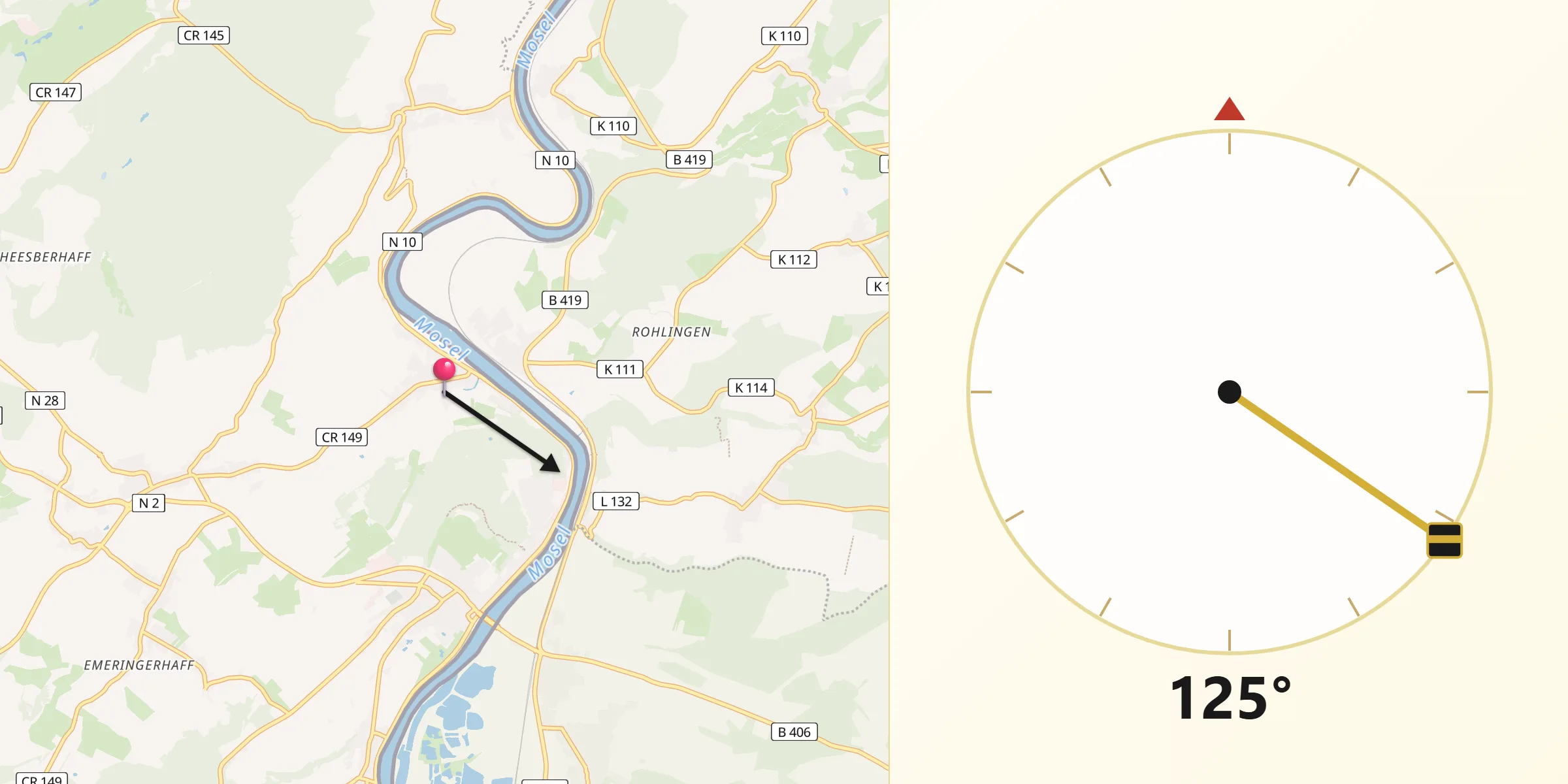 Direction vers la Qibla depuis Stadtbredimus