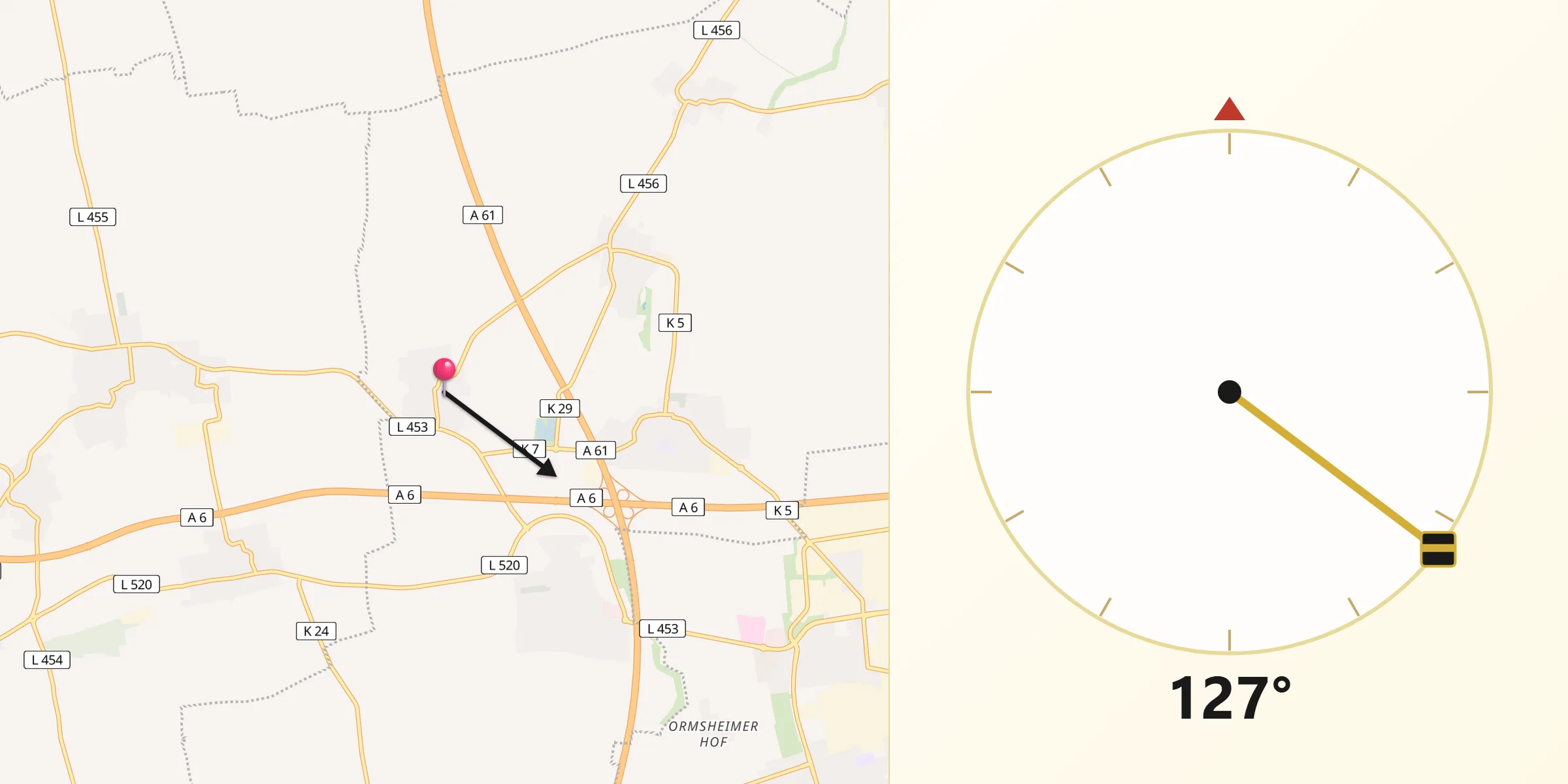 Qibla-Richtung von Heuchelheim bei Frankenthal