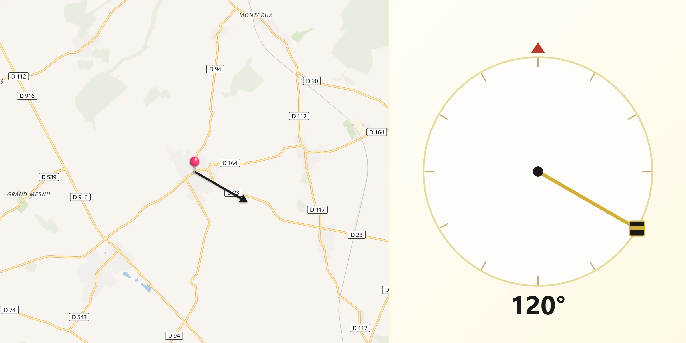 Direction vers la Qibla depuis Ansauvillers