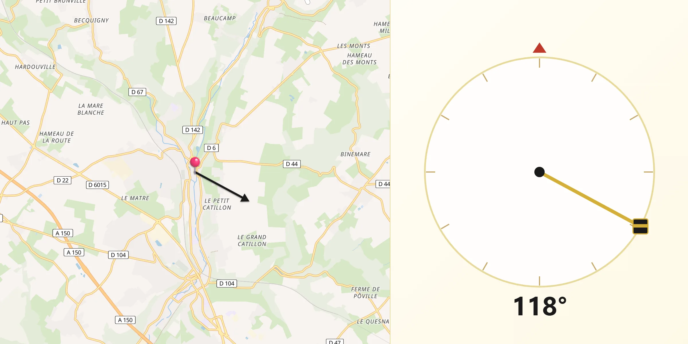 Direction vers la Qibla depuis Pavilly