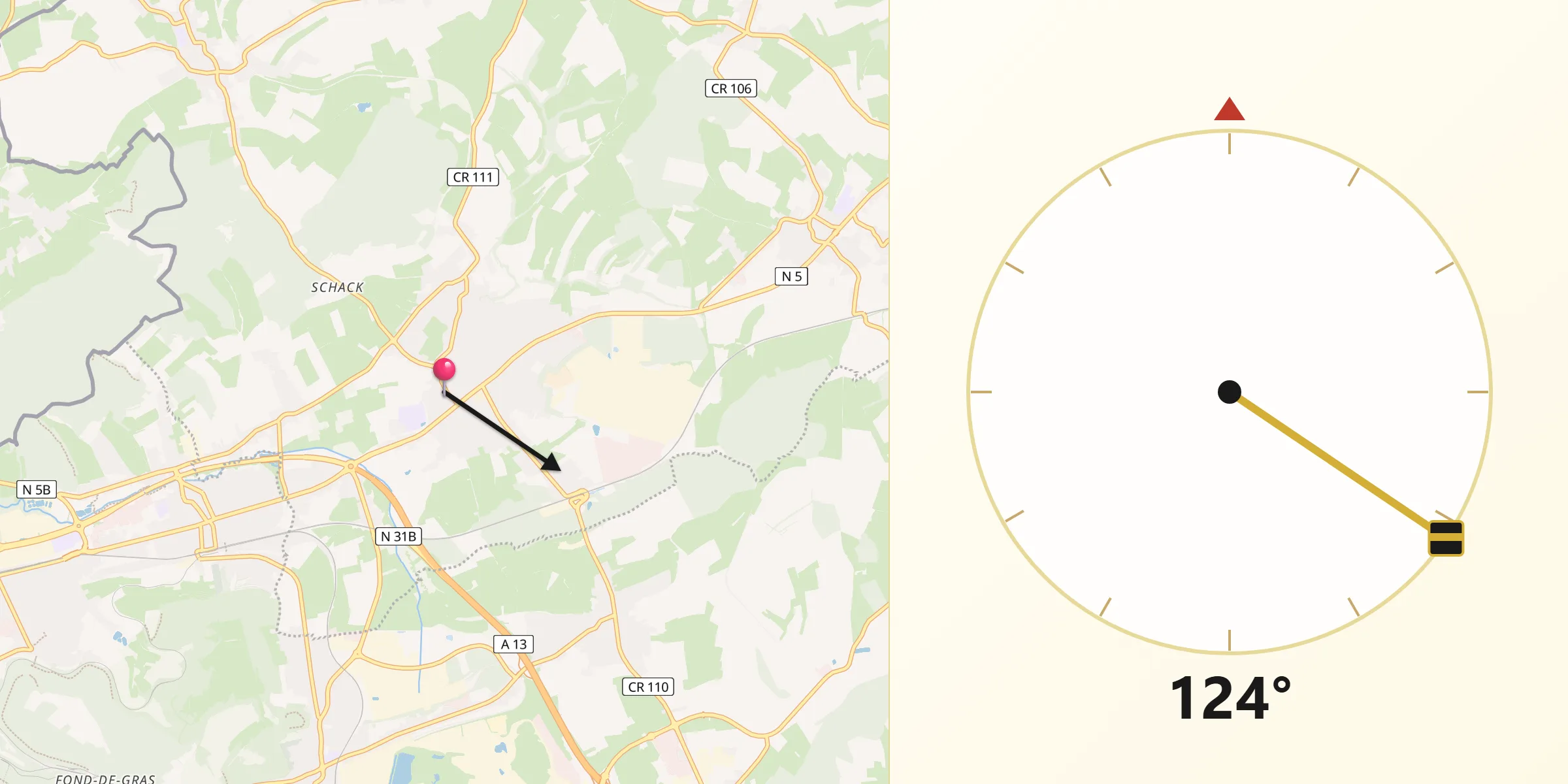 Direction vers la Qibla depuis Bascharage