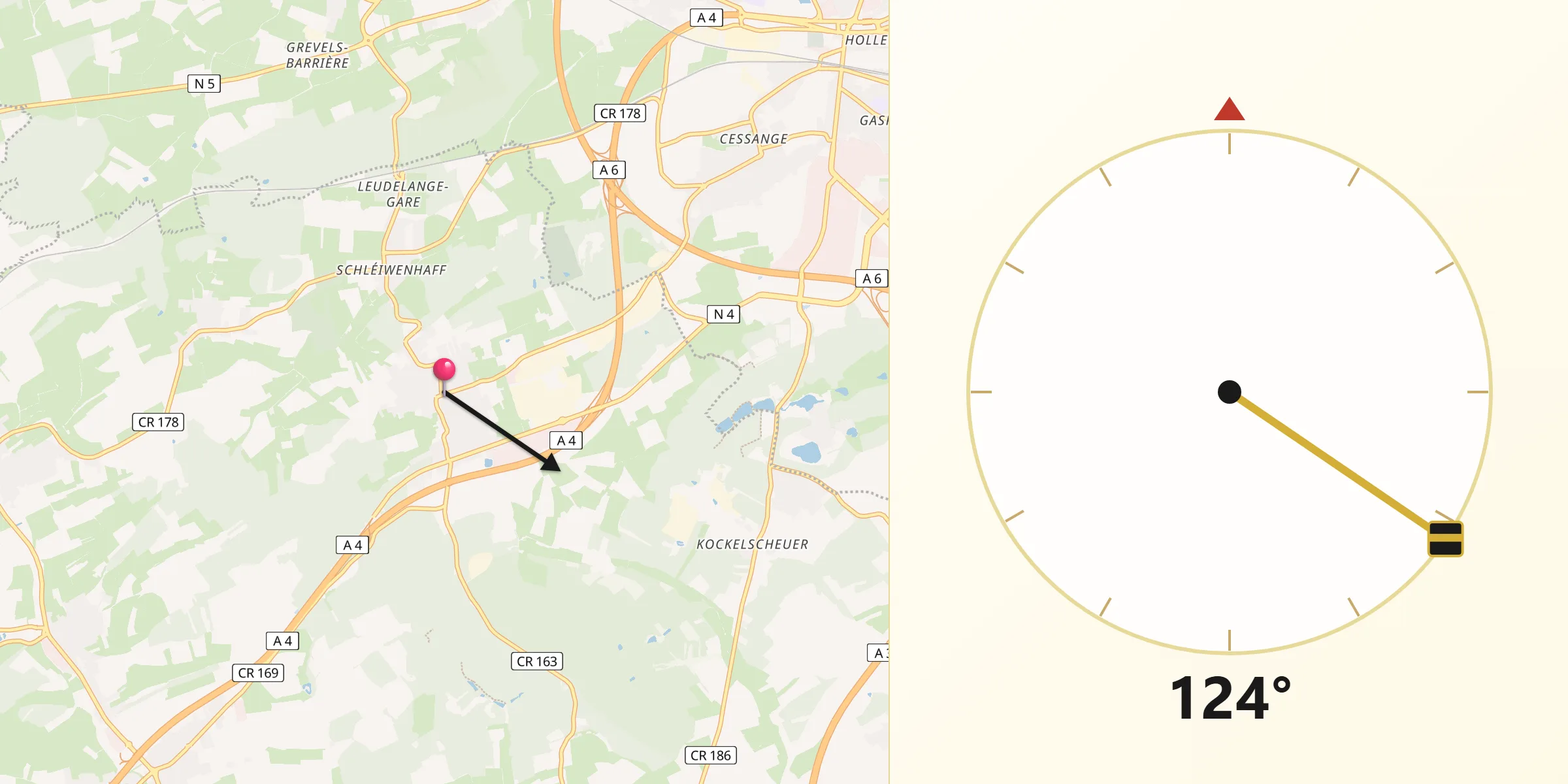 Direction vers la Qibla depuis Leudelange