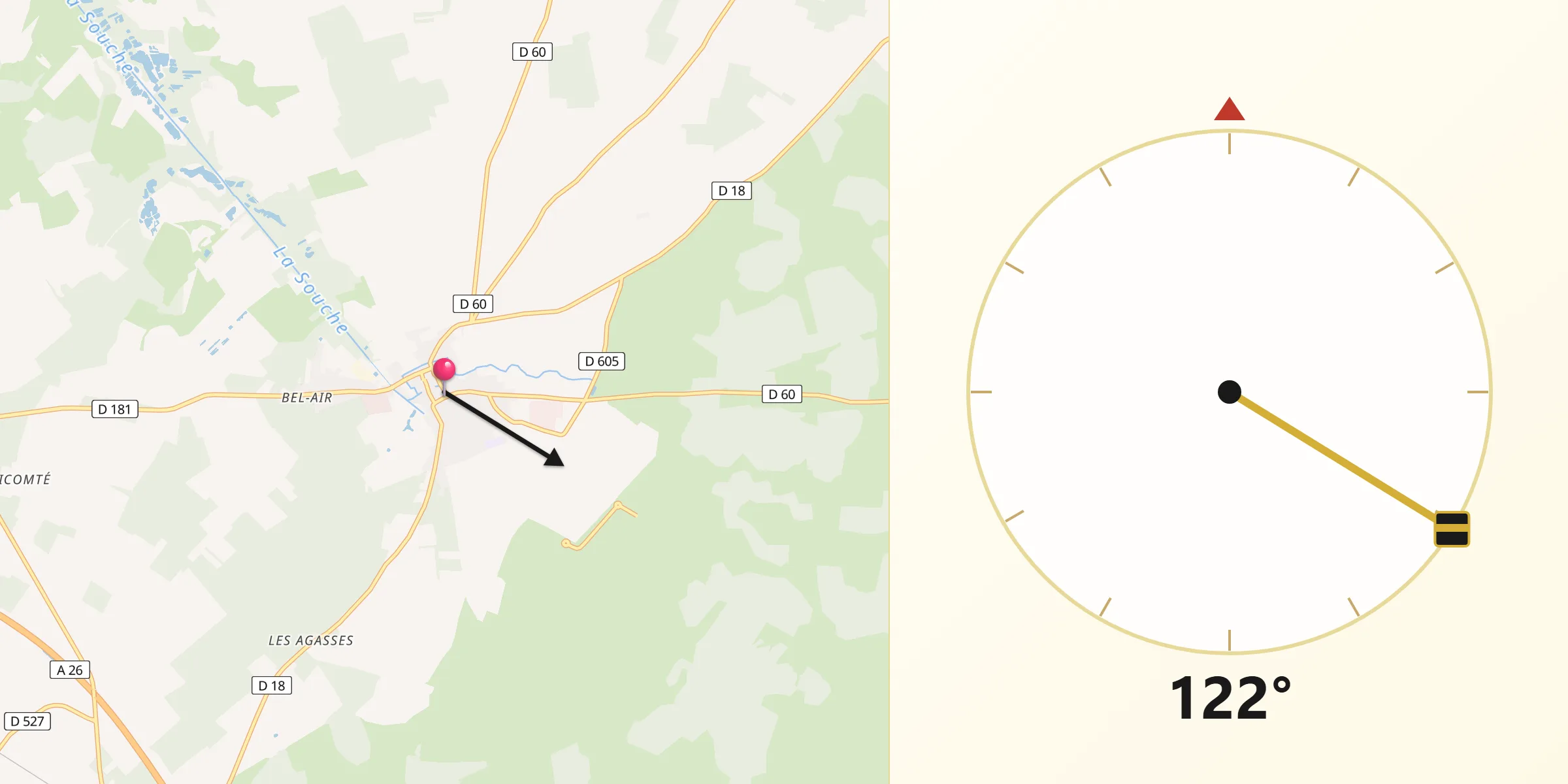 Direction vers la Qibla depuis Sissonne