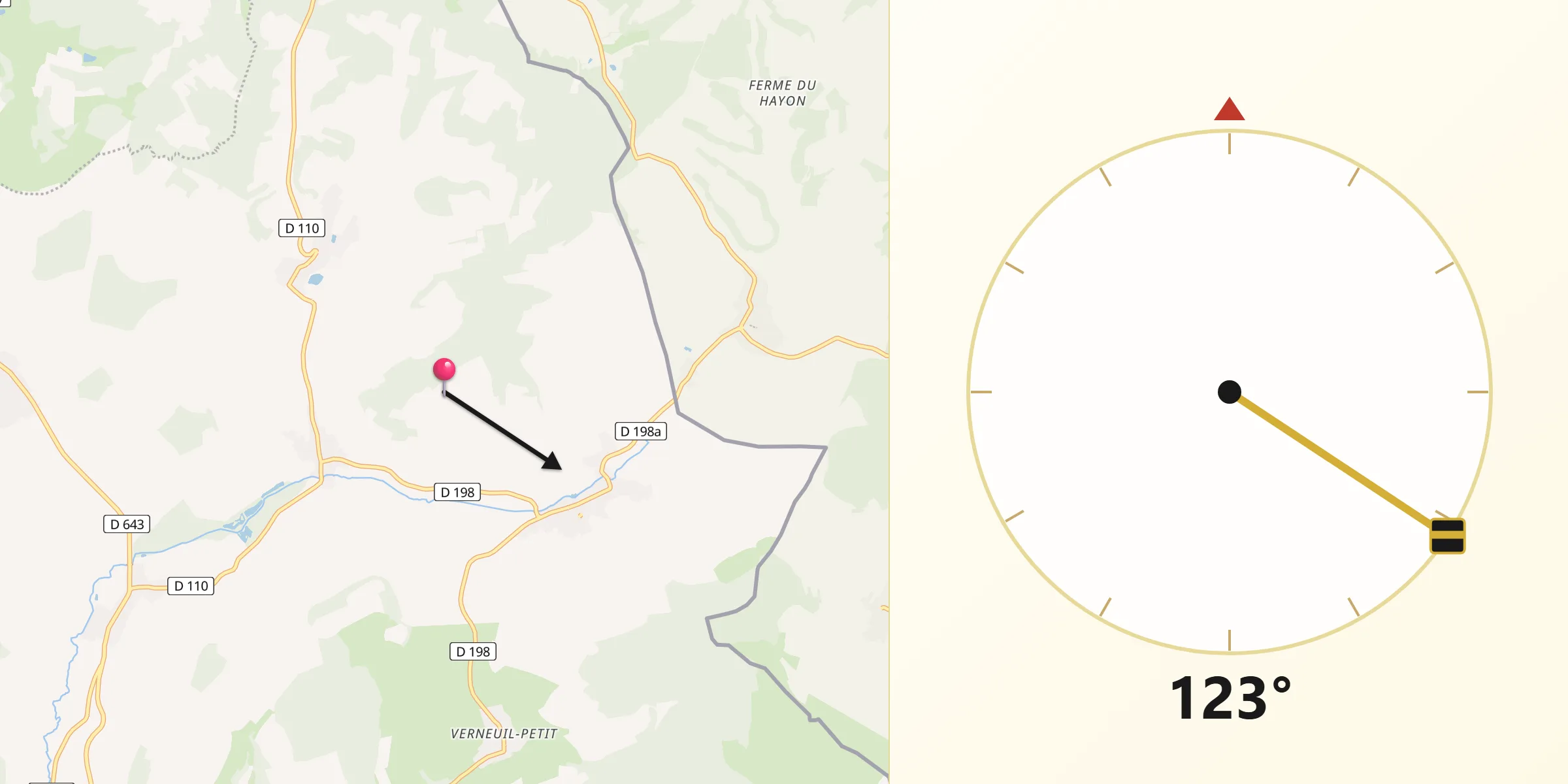 Direction vers la Qibla depuis Thonne-la-Long