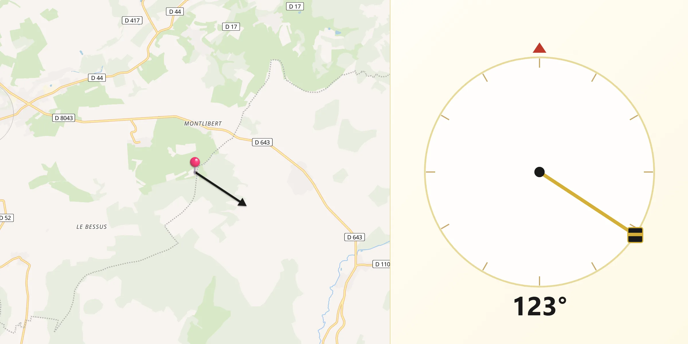 Direction vers la Qibla depuis Thonne-le-Thil