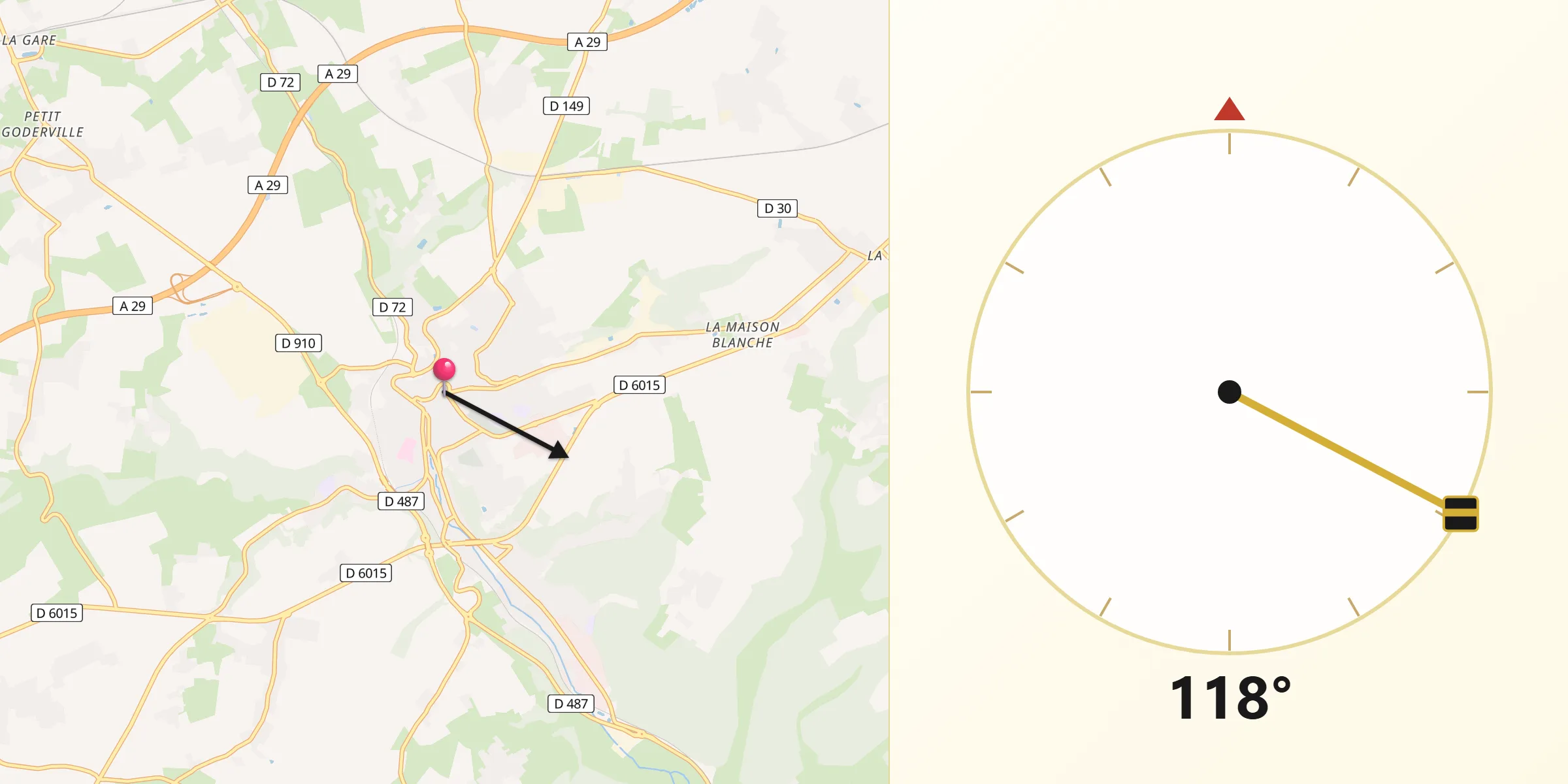 Direction vers la Qibla depuis Bolbec
