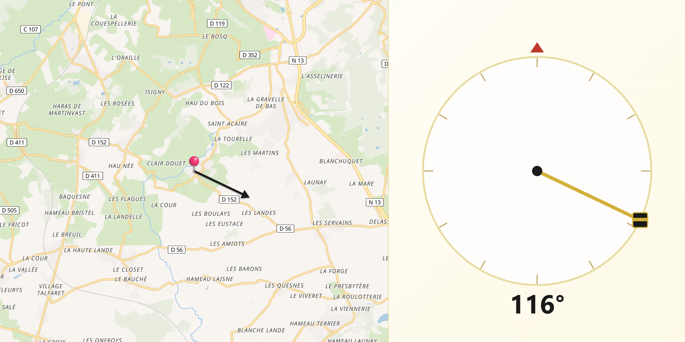 Direction vers la Qibla depuis Tollevast