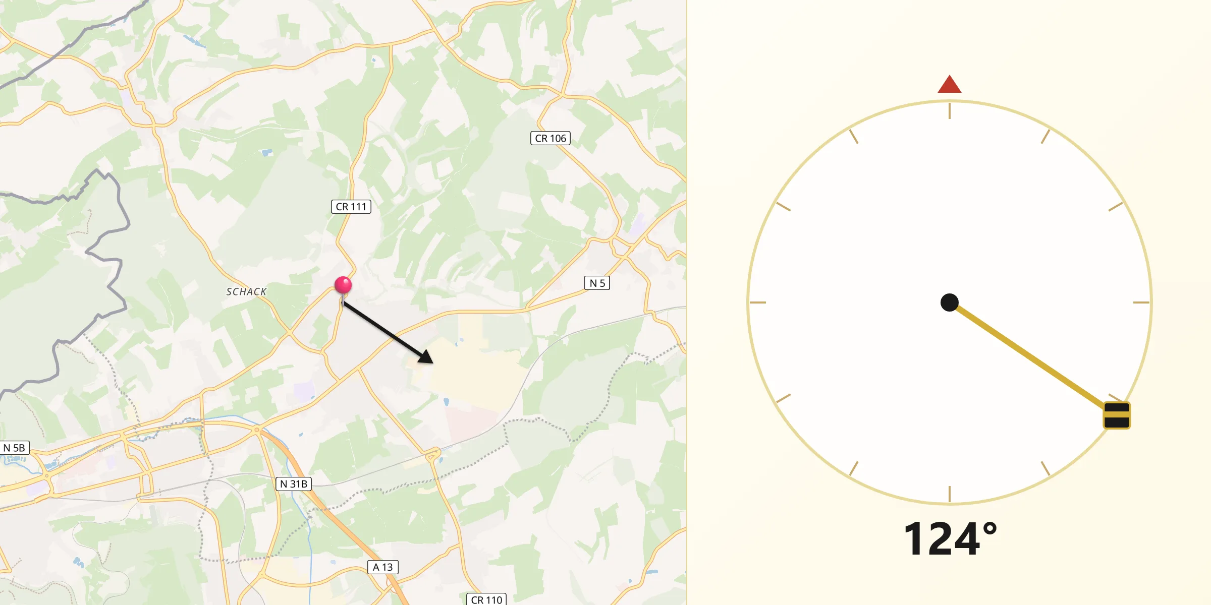 Direction vers la Qibla depuis Hautcharage