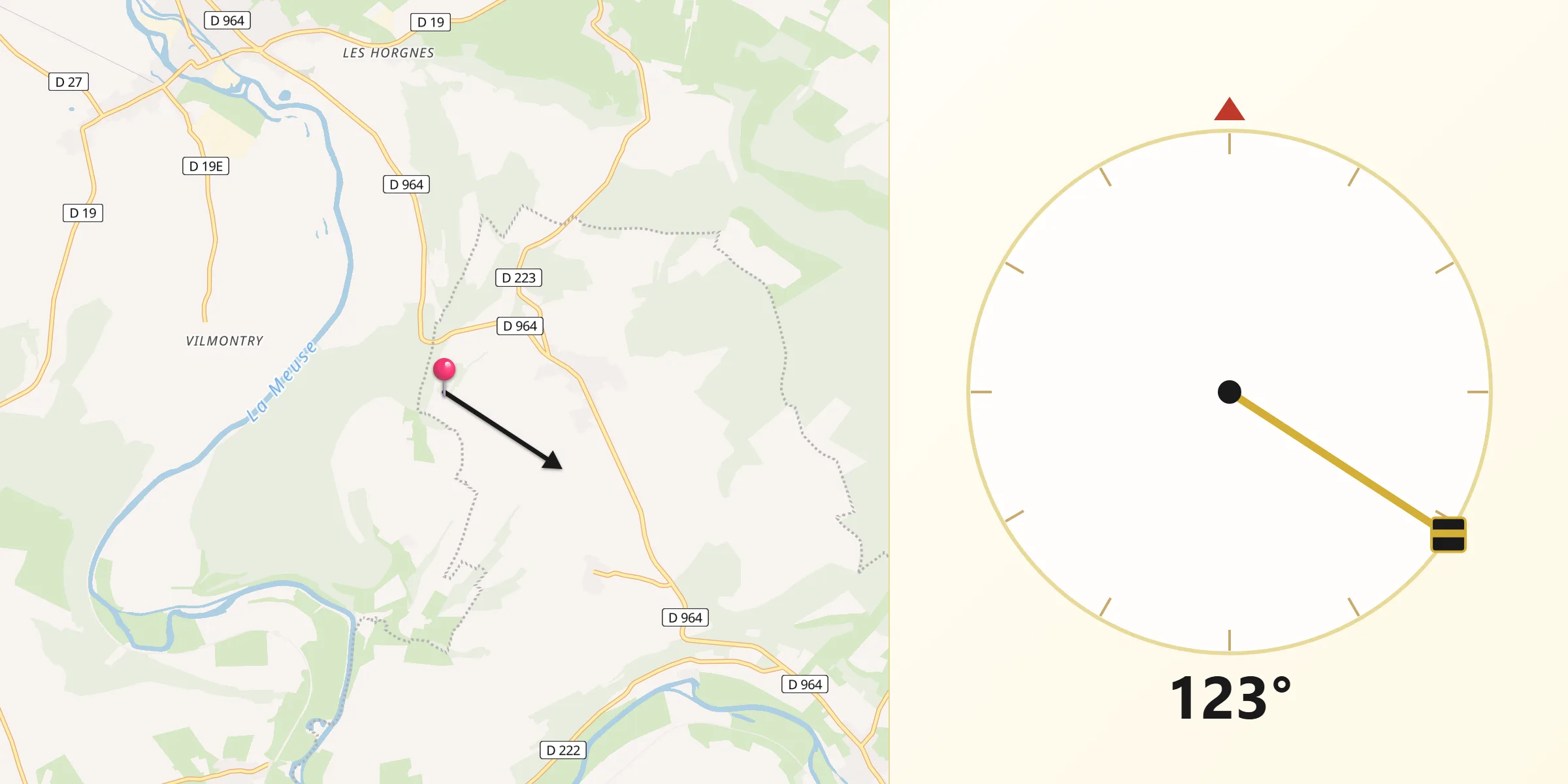 Direction vers la Qibla depuis Moulins-Saint-Hubert