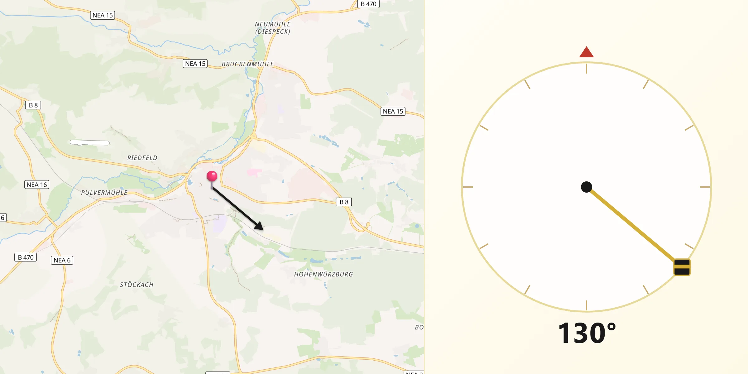 Qibla-Richtung von Neustadt an der Aisch