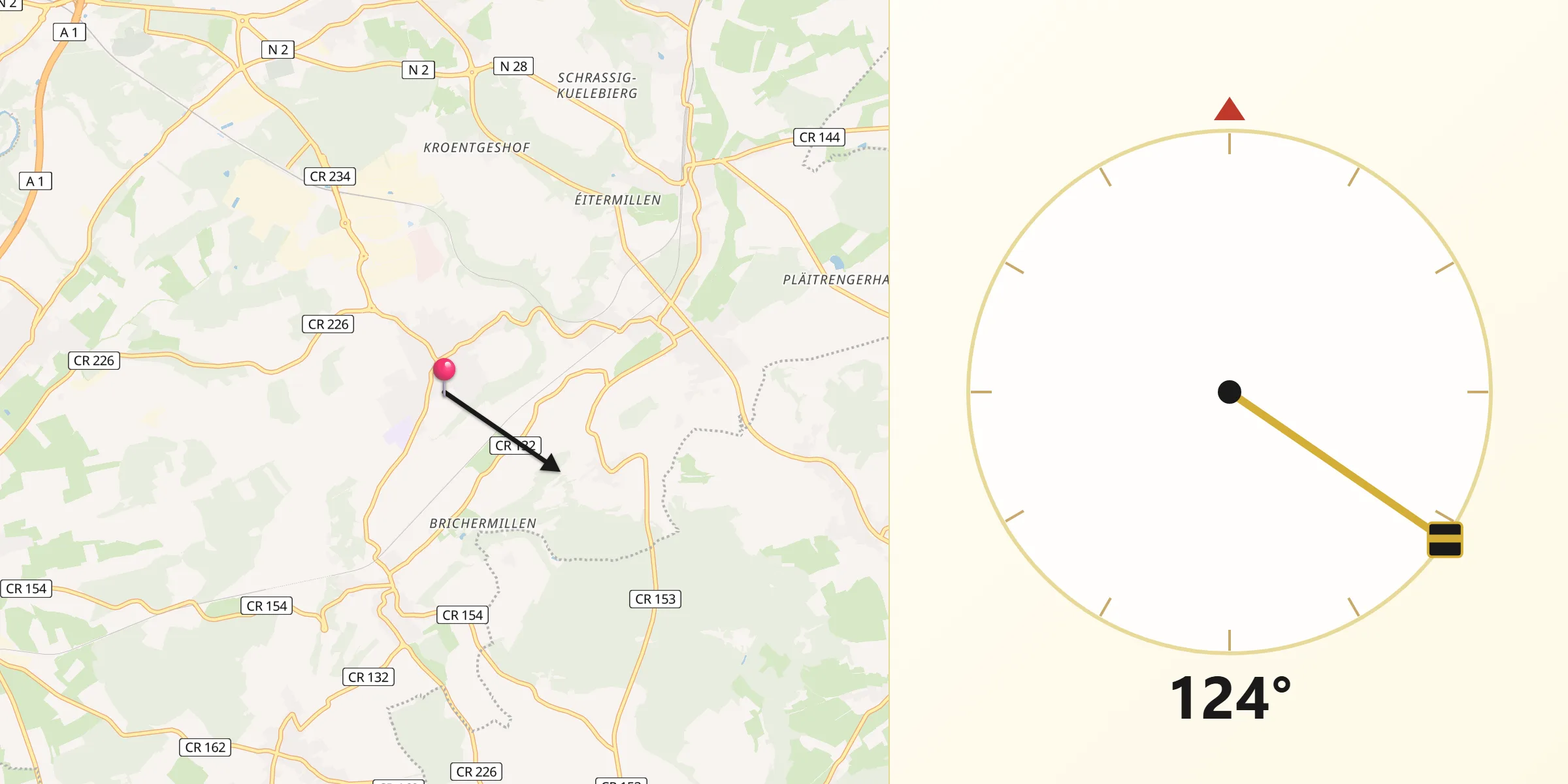 Direction vers la Qibla depuis Contern